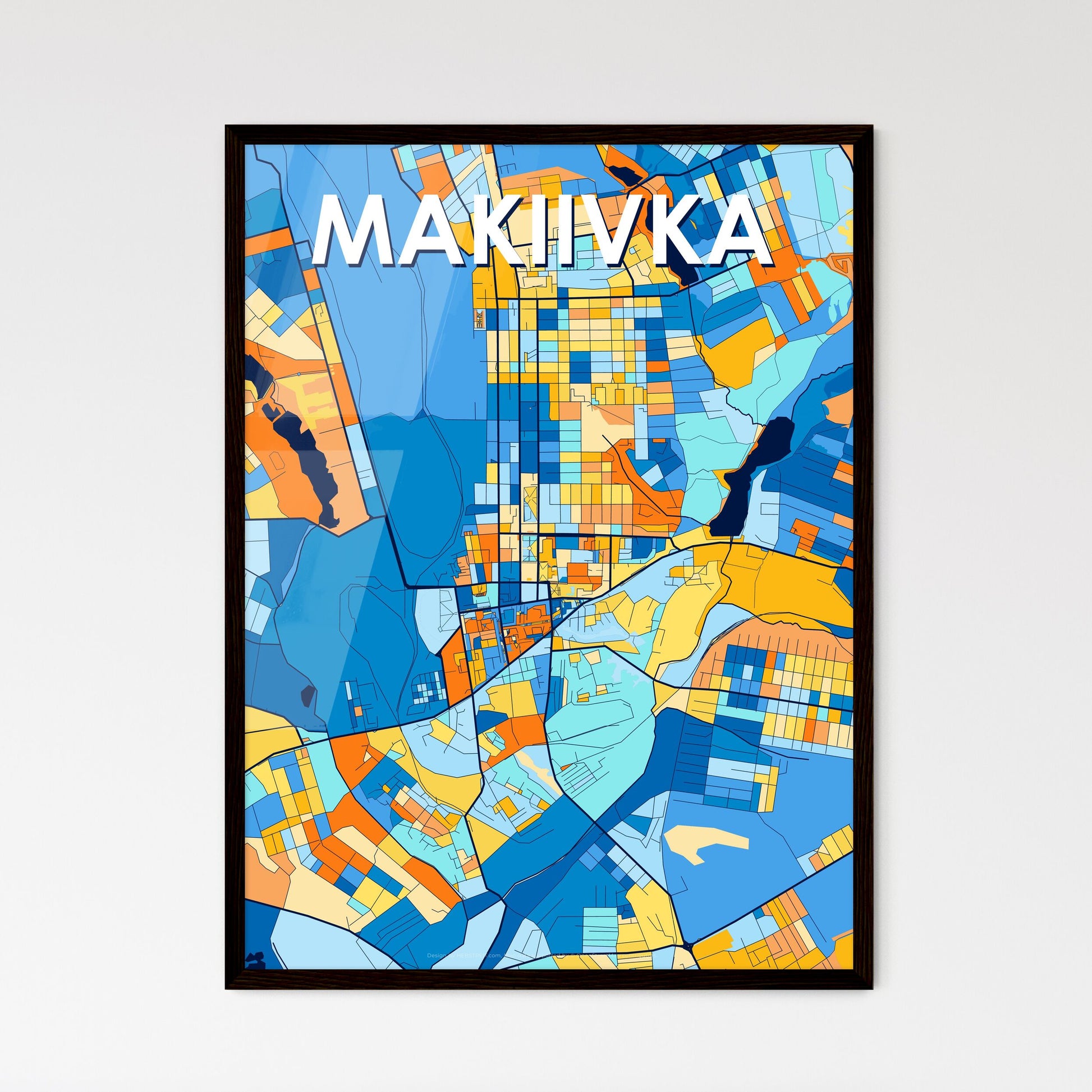 MAKIIVKA UKRAINE Vibrant Colorful Art Map Poster Blue Orange