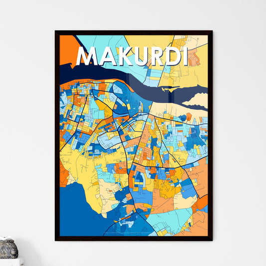 MAKURDI NIGERIA Vibrant Colorful Art Map Poster Blue Orange