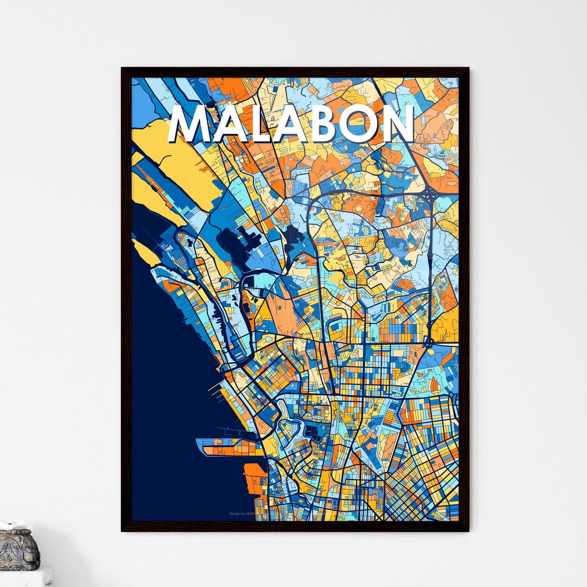 MALABON PHILIPPINES Vibrant Colorful Art Map Poster Blue Orange