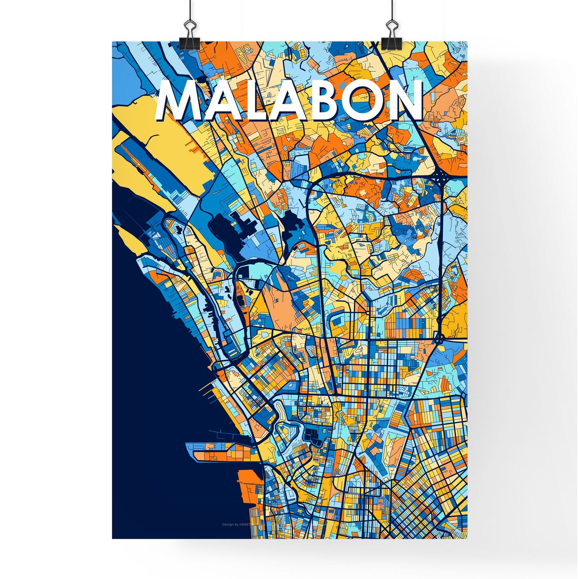 MALABON PHILIPPINES Vibrant Colorful Art Map Poster Blue Orange