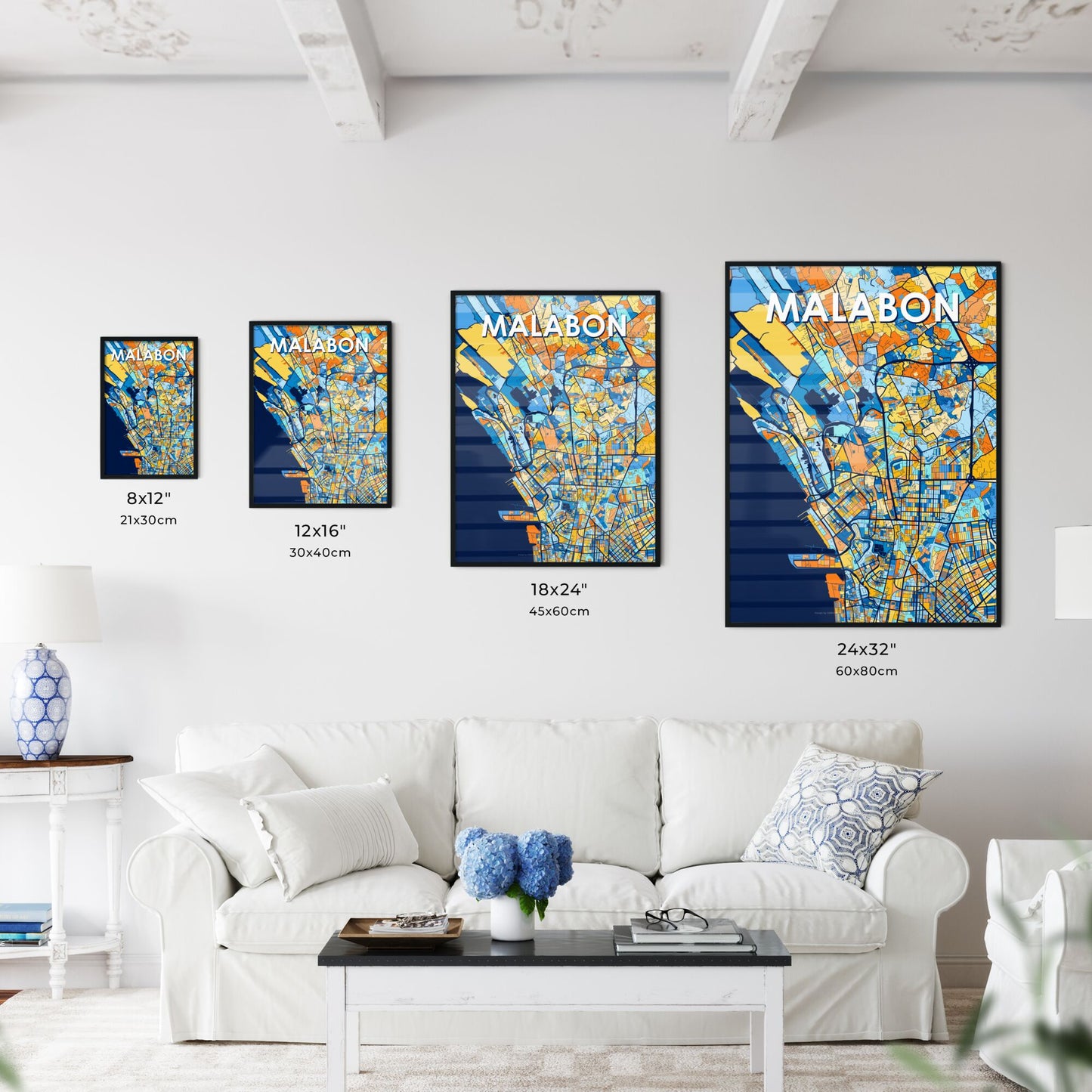 MALABON PHILIPPINES Vibrant Colorful Art Map Poster Blue Orange