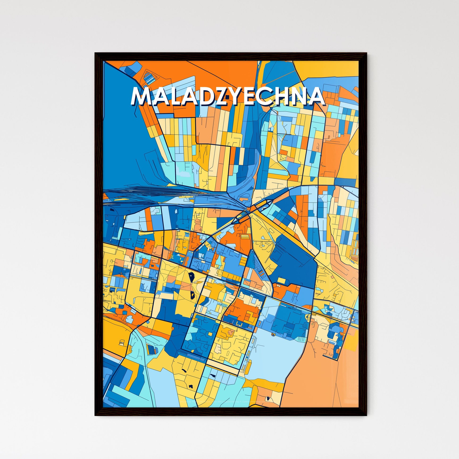 MALADZYECHNA BELARUS Vibrant Colorful Art Map Poster Blue Orange