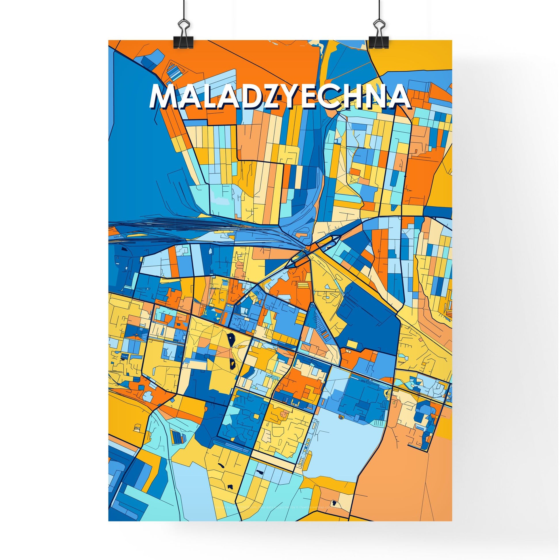 MALADZYECHNA BELARUS Vibrant Colorful Art Map Poster Blue Orange