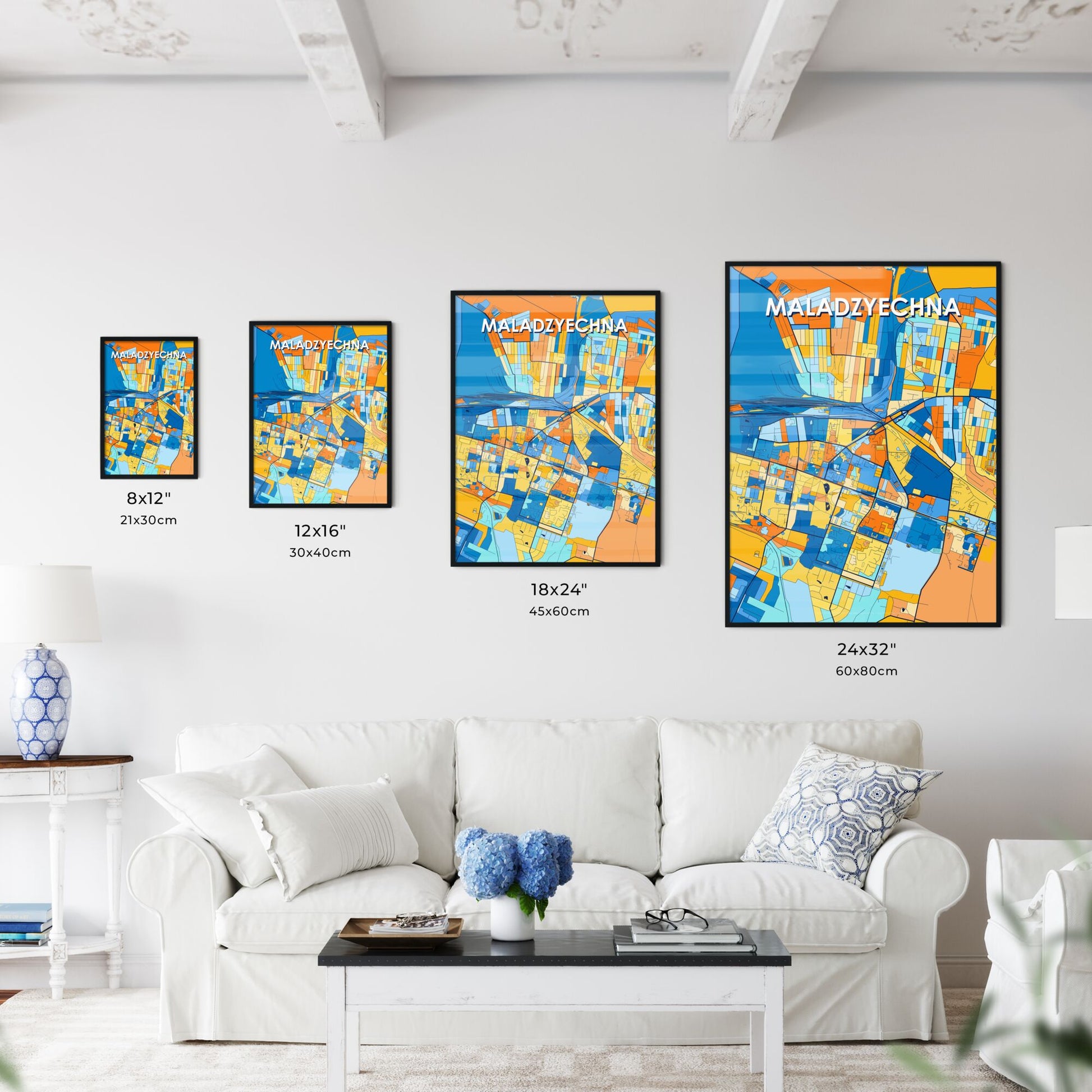 MALADZYECHNA BELARUS Vibrant Colorful Art Map Poster Blue Orange