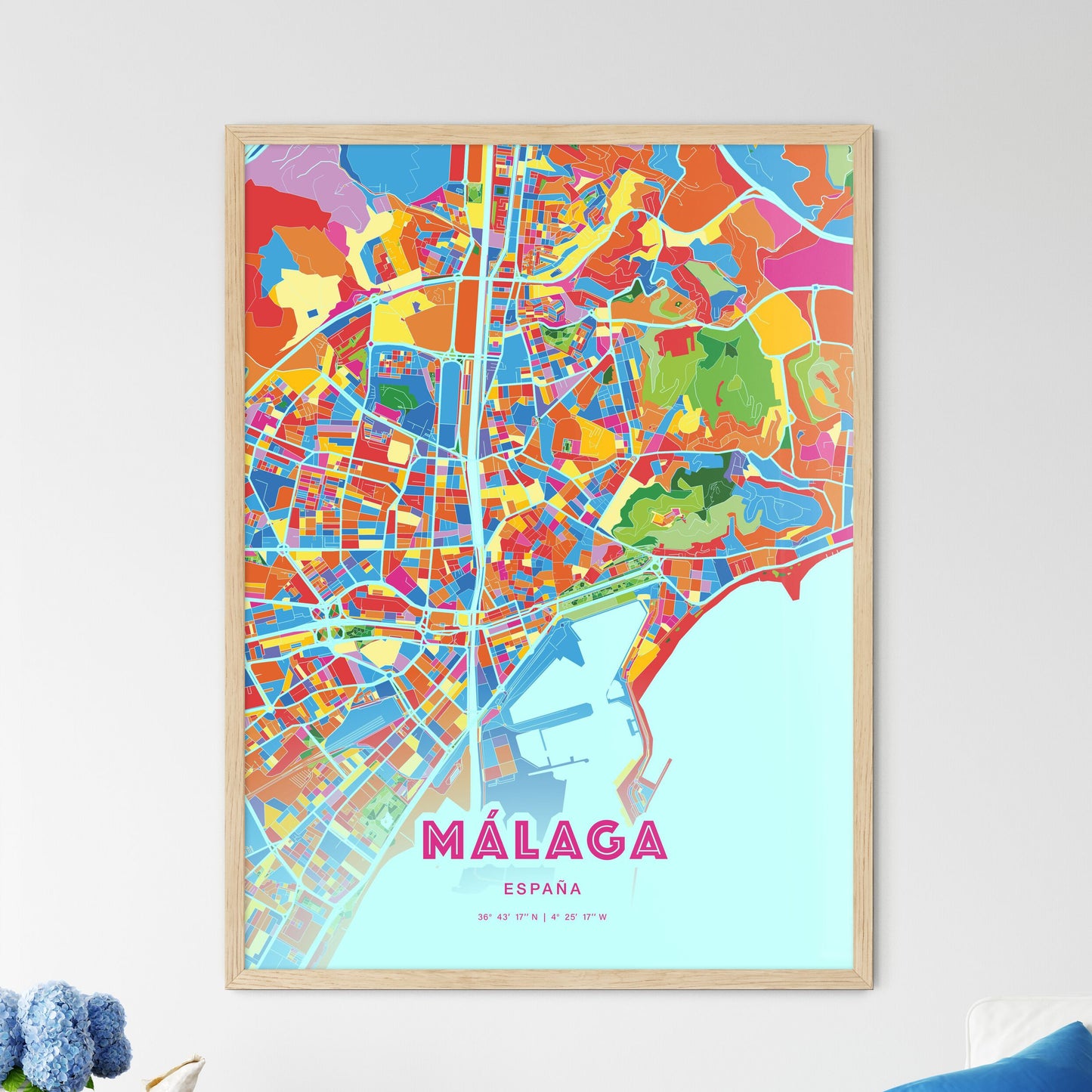 Colorful Málaga Spain Fine Art Map Crazy Colors