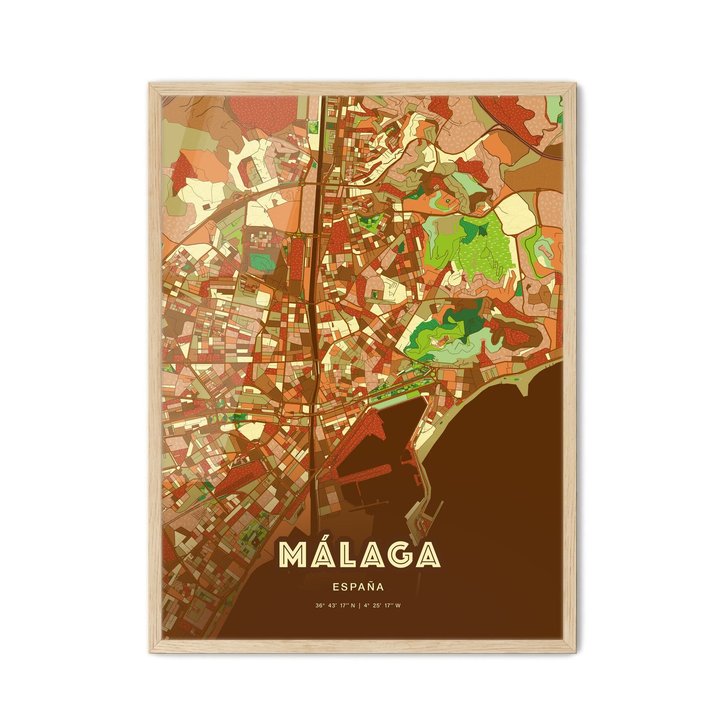 Colorful Málaga Spain Fine Art Map Farmhouse