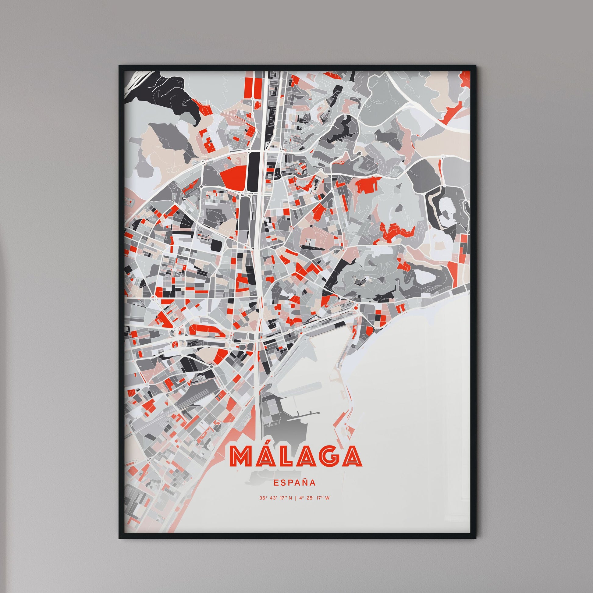 Colorful Málaga Spain Fine Art Map Modern Expressive