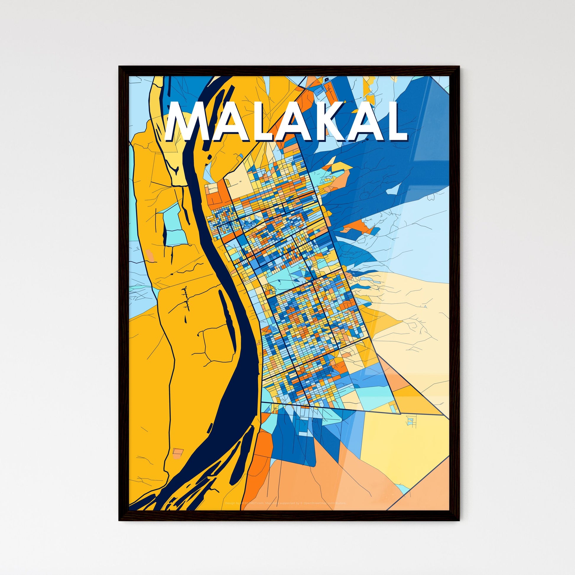 MALAKAL SOUTH SUDAN Vibrant Colorful Art Map Poster Blue Orange