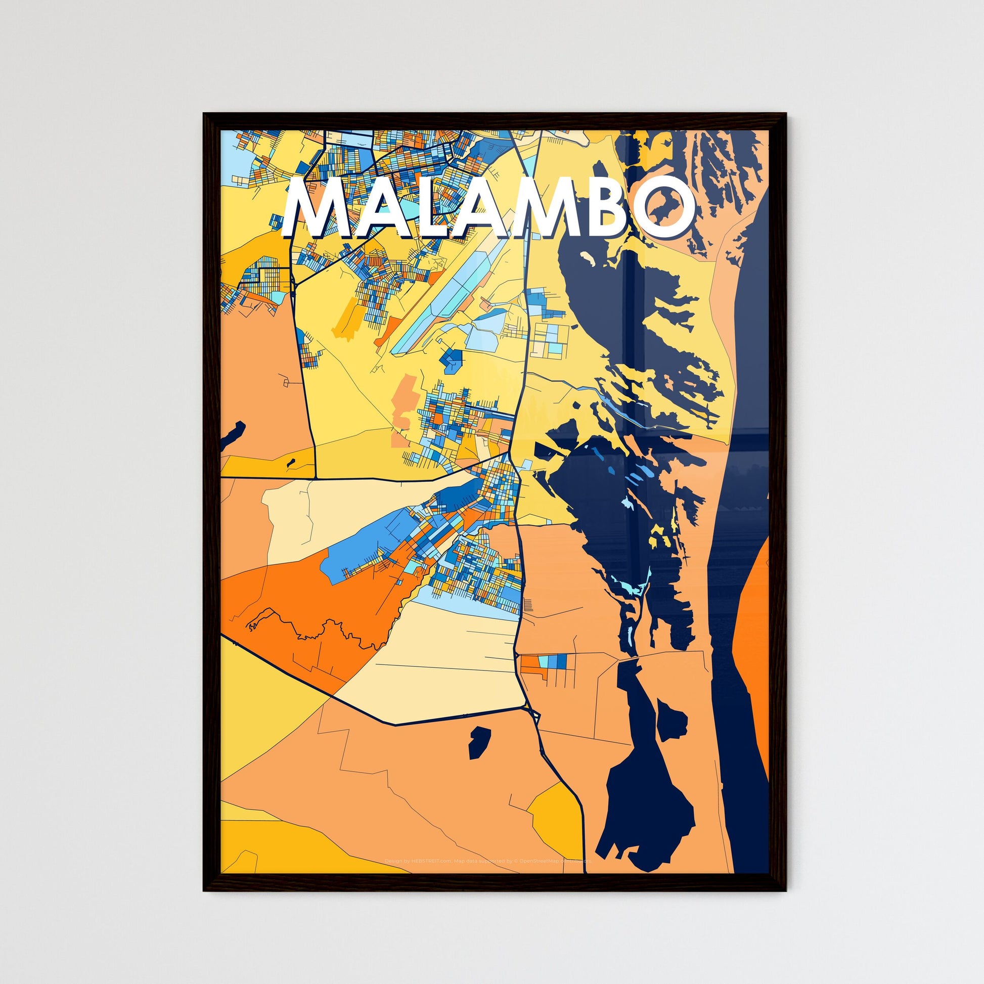 MALAMBO COLOMBIA Vibrant Colorful Art Map Poster Blue Orange