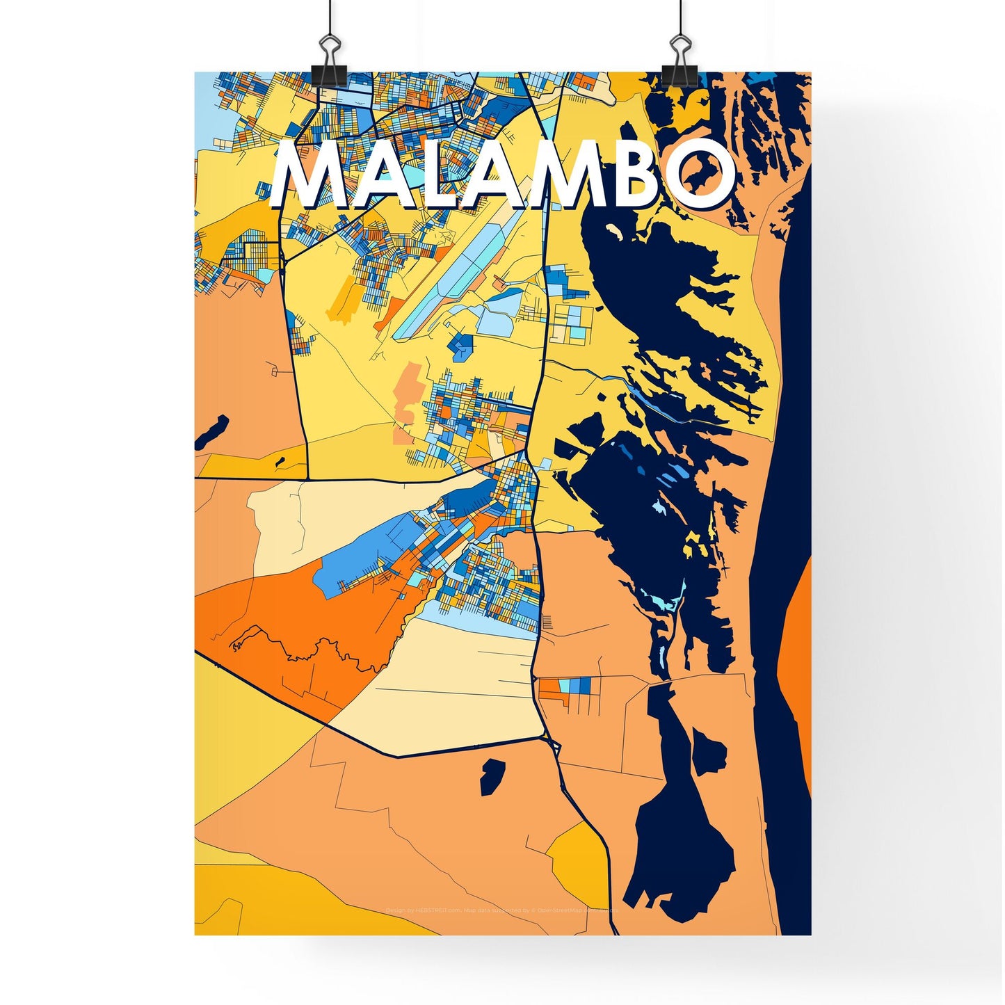 MALAMBO COLOMBIA Vibrant Colorful Art Map Poster Blue Orange