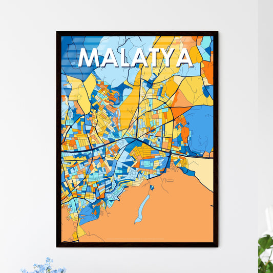 MALATYA TURKEY Vibrant Colorful Art Map Poster Blue Orange