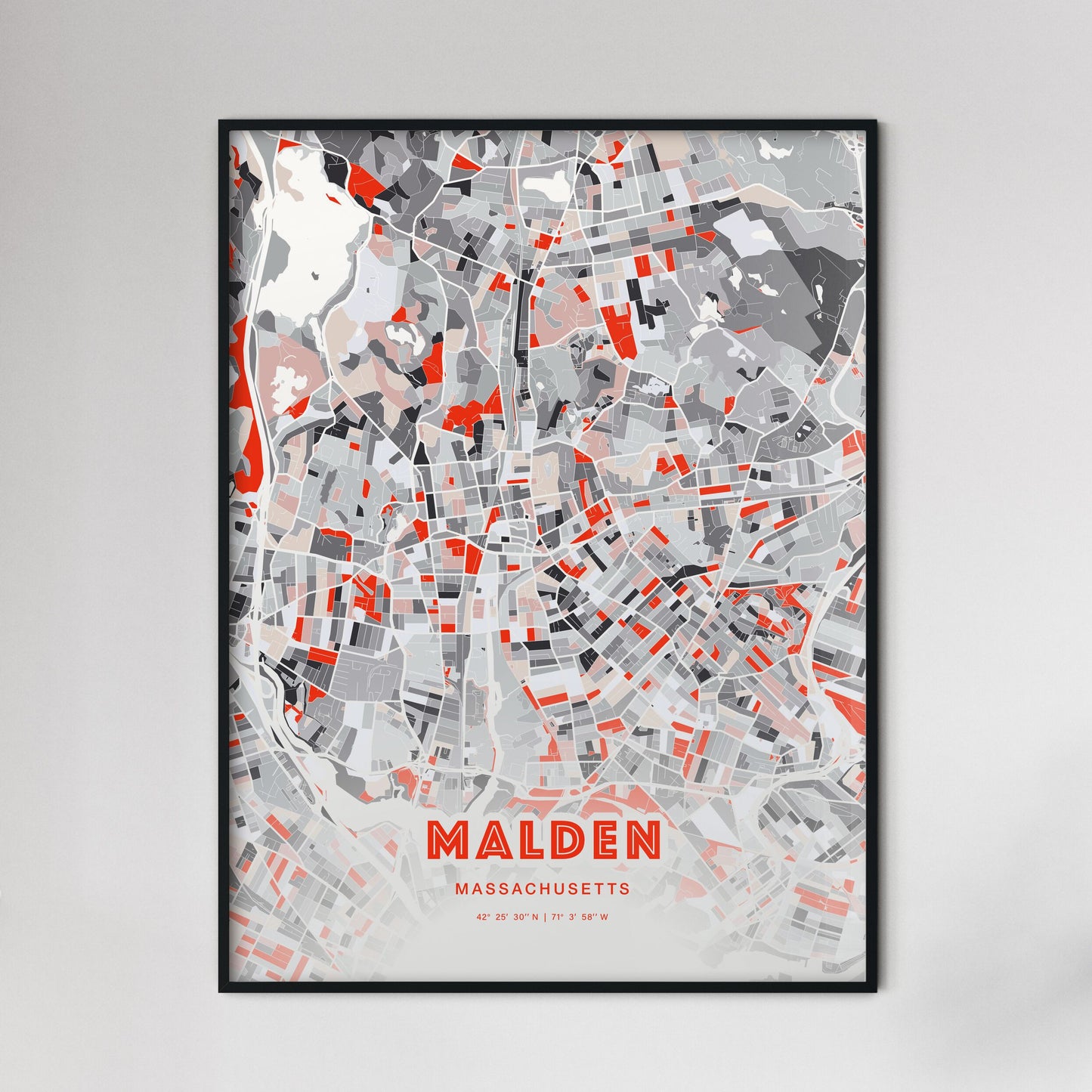Colorful Malden Massachusetts Fine Art Map Modern Expressive