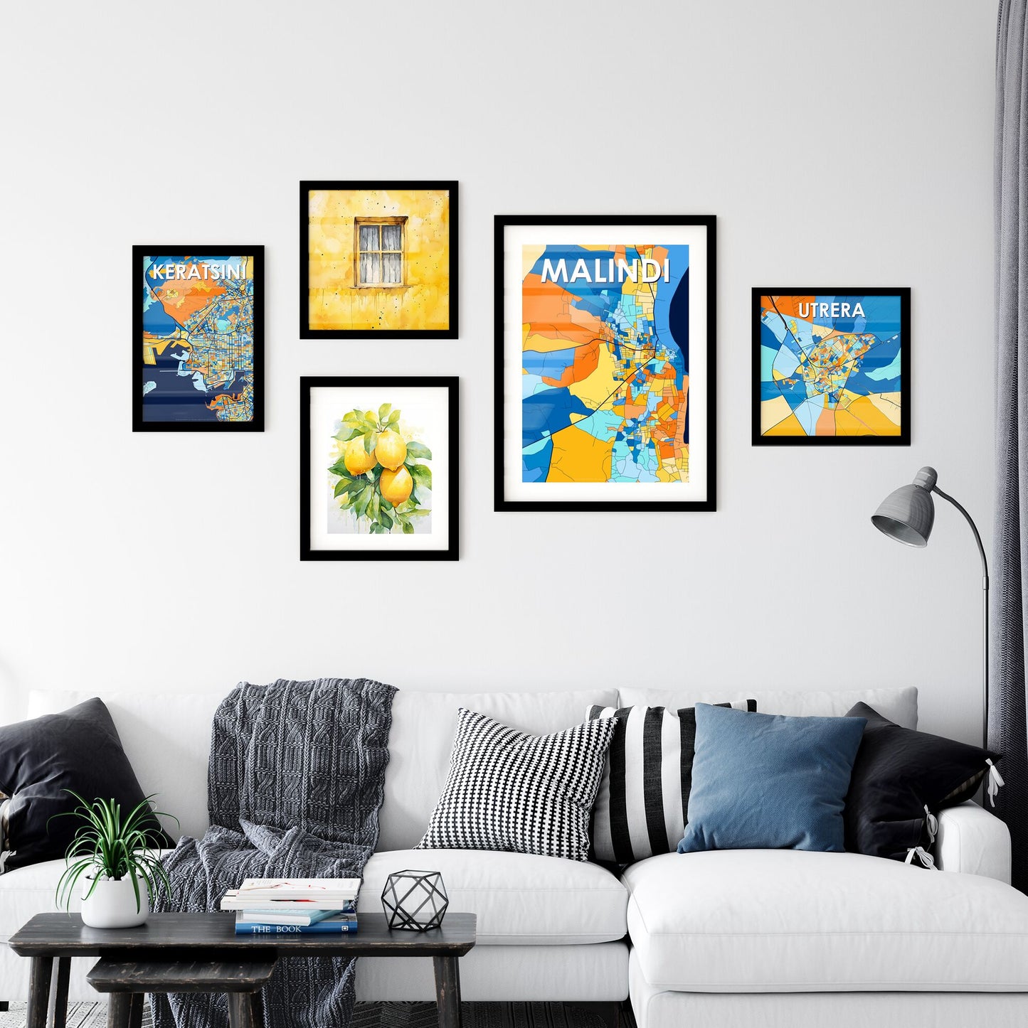 MALINDI KENYA Vibrant Colorful Art Map Poster Blue Orange