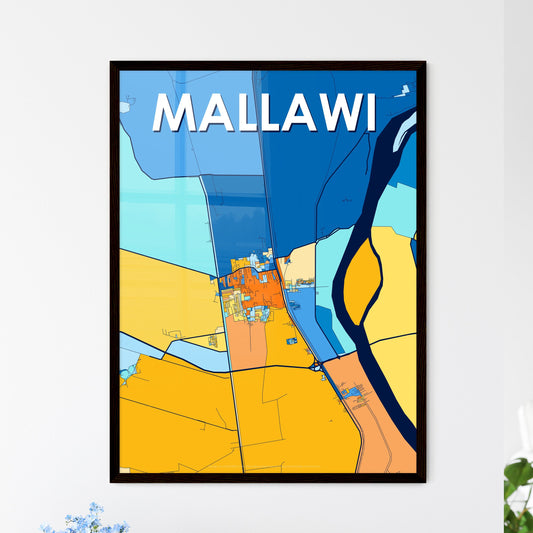 MALLAWI EGYPT Vibrant Colorful Art Map Poster Blue Orange