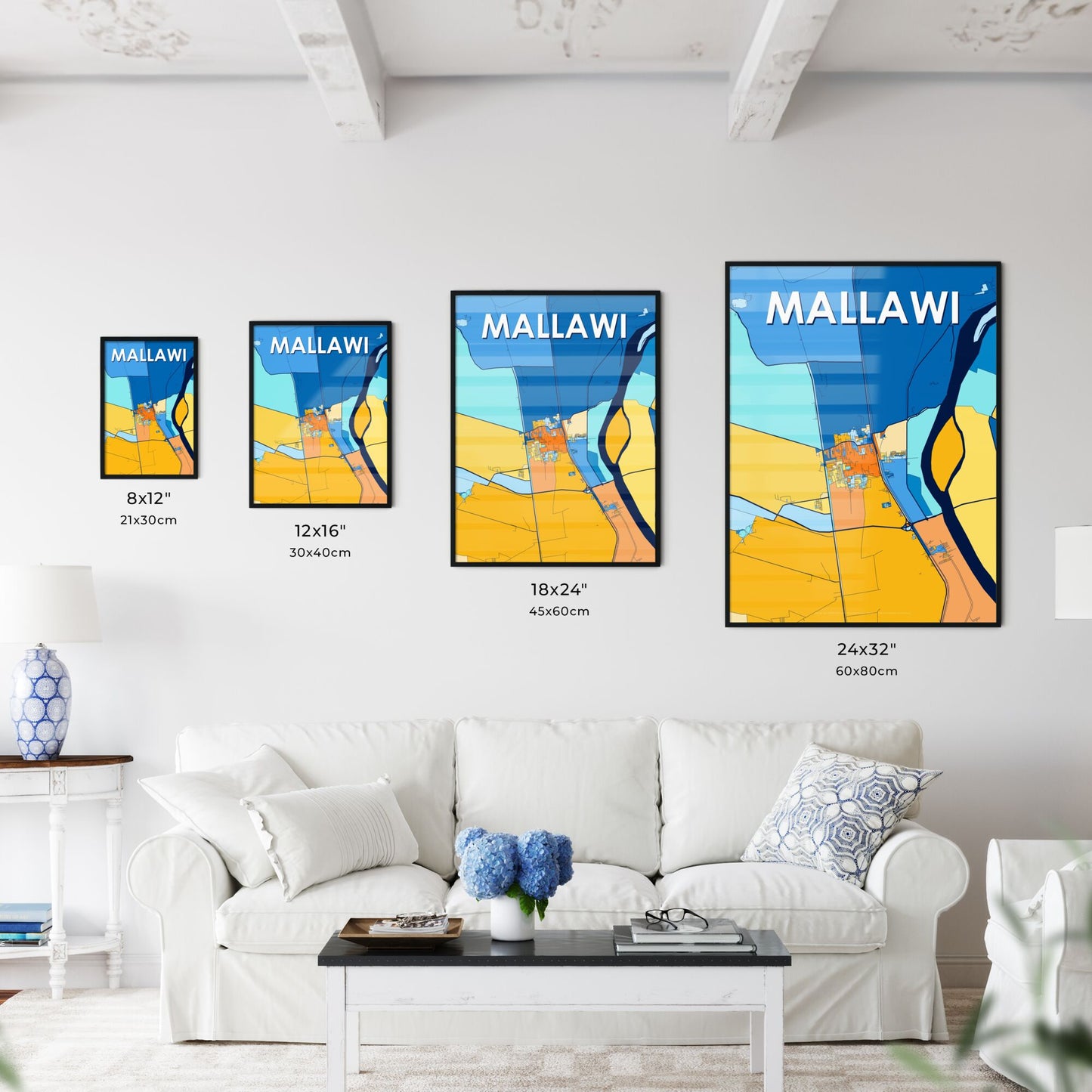 MALLAWI EGYPT Vibrant Colorful Art Map Poster Blue Orange