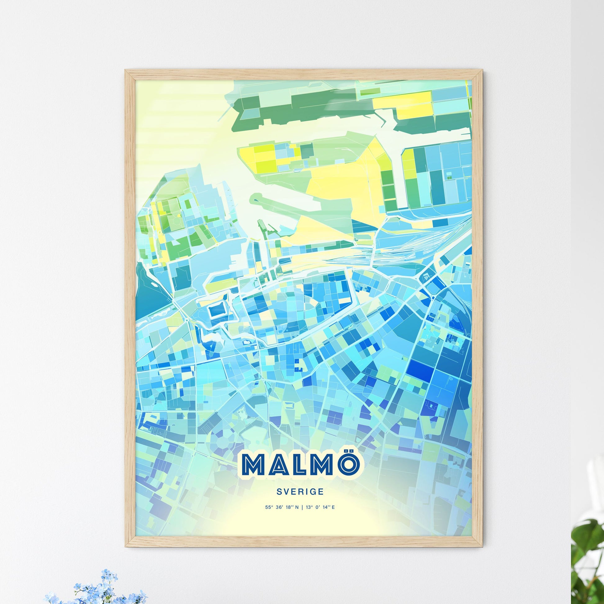 Colorful Malmö Sweden Fine Art Map Cool Blue