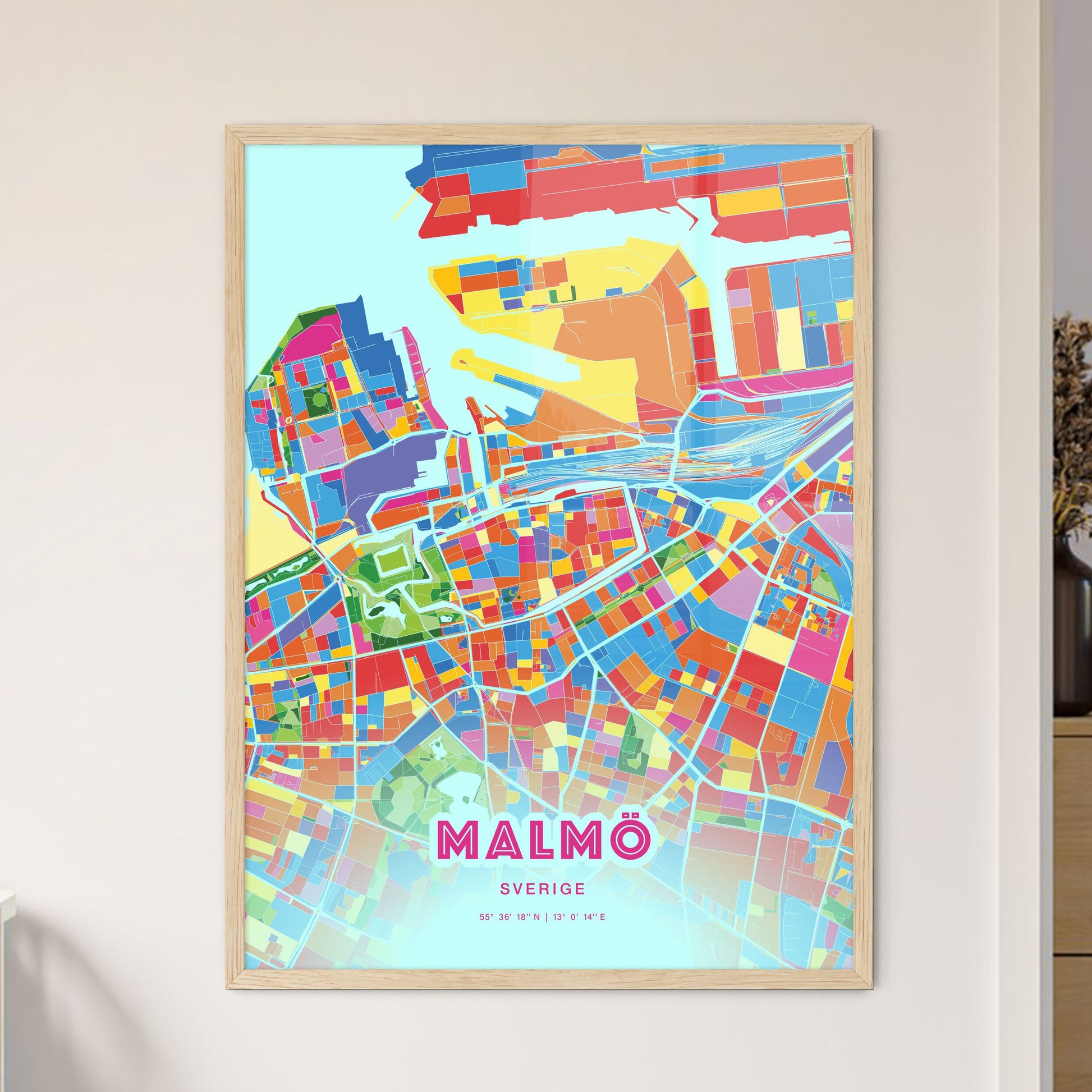 Colorful Malmö Sweden Fine Art Map Crazy Colors