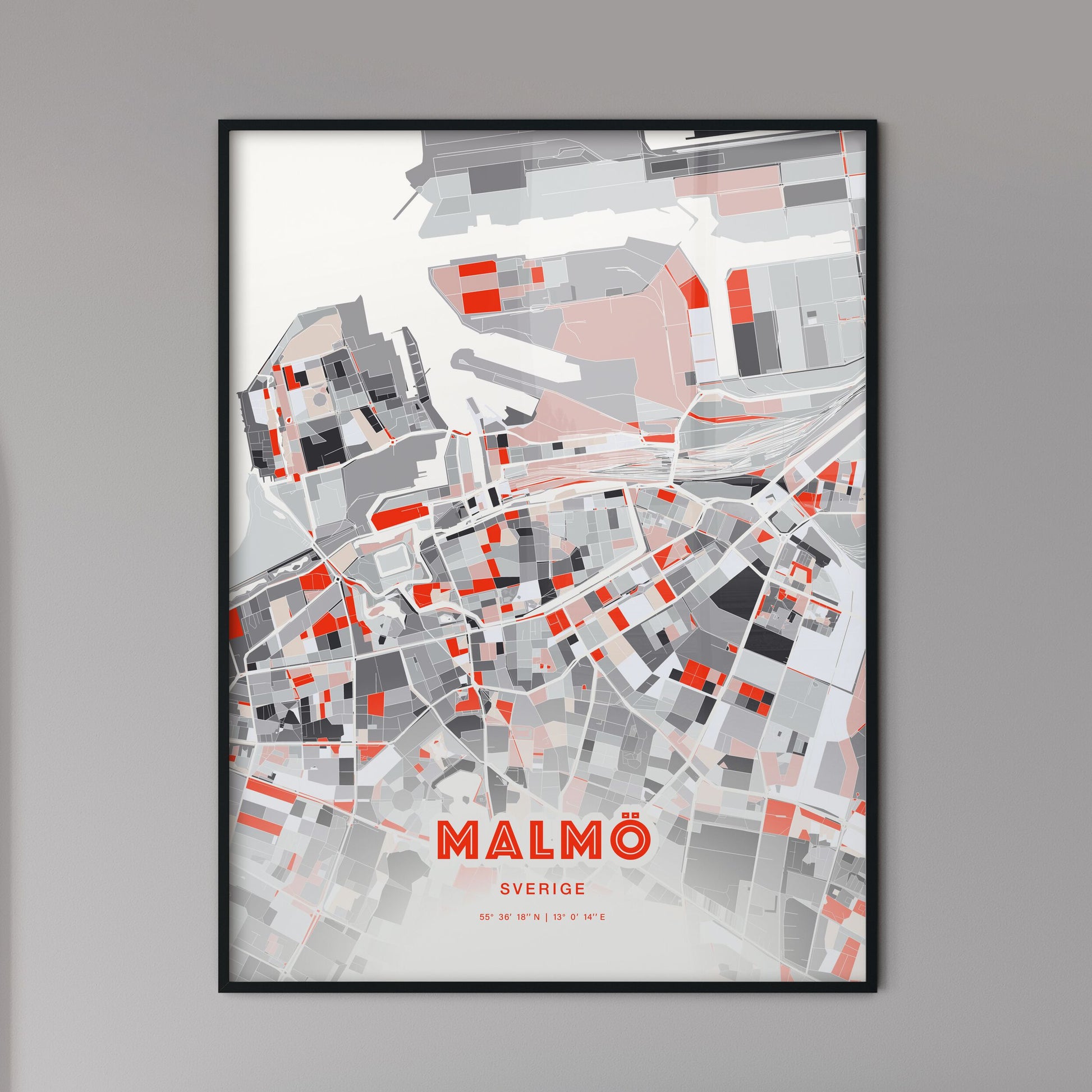 Colorful Malmö Sweden Fine Art Map Modern Expressive