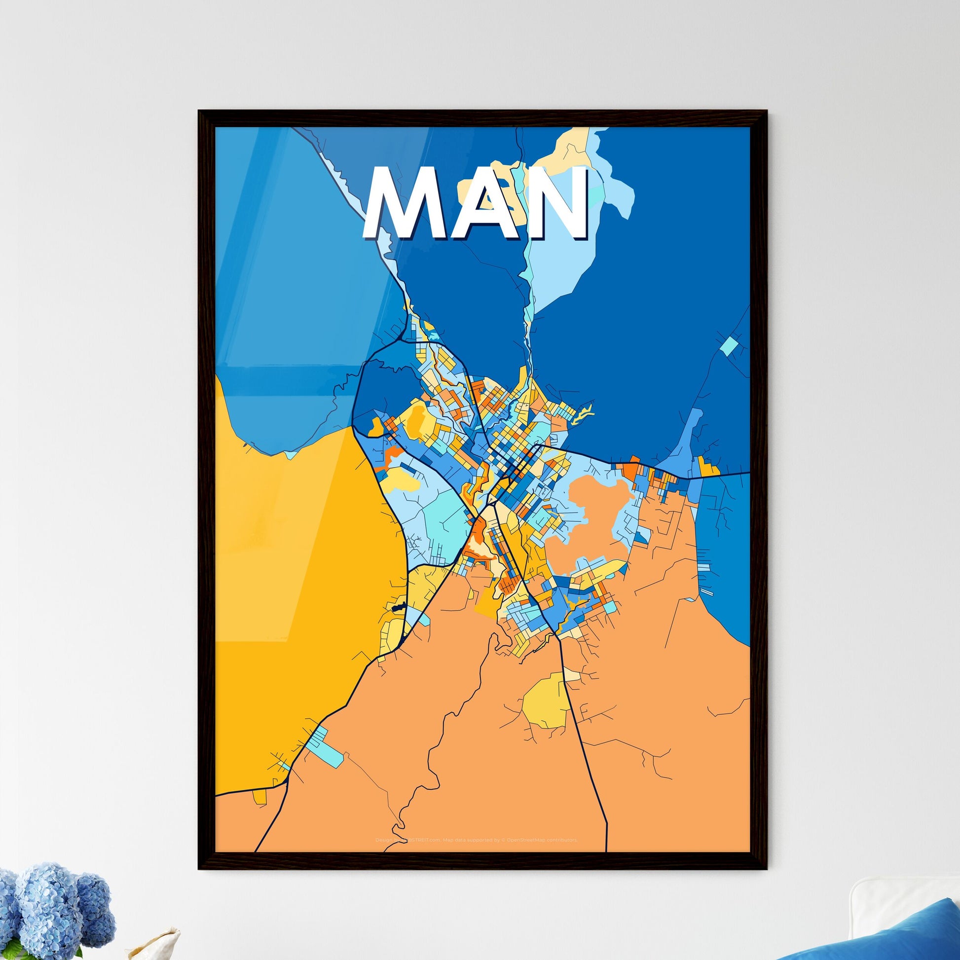 MAN IVORY COAST Vibrant Colorful Art Map Poster Blue Orange