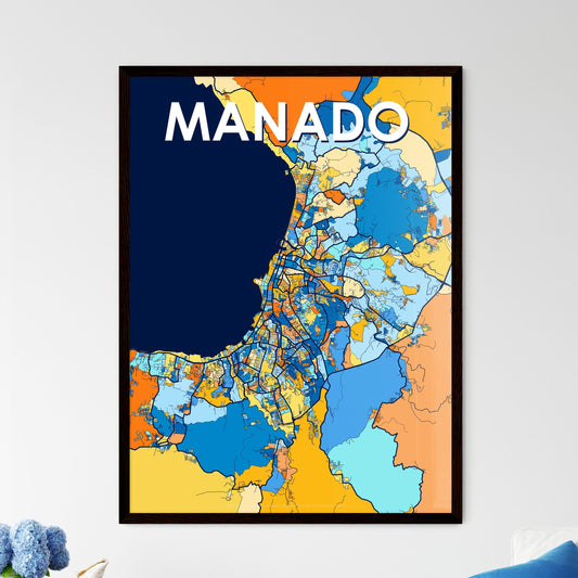 MANADO INDONESIA Vibrant Colorful Art Map Poster Blue Orange