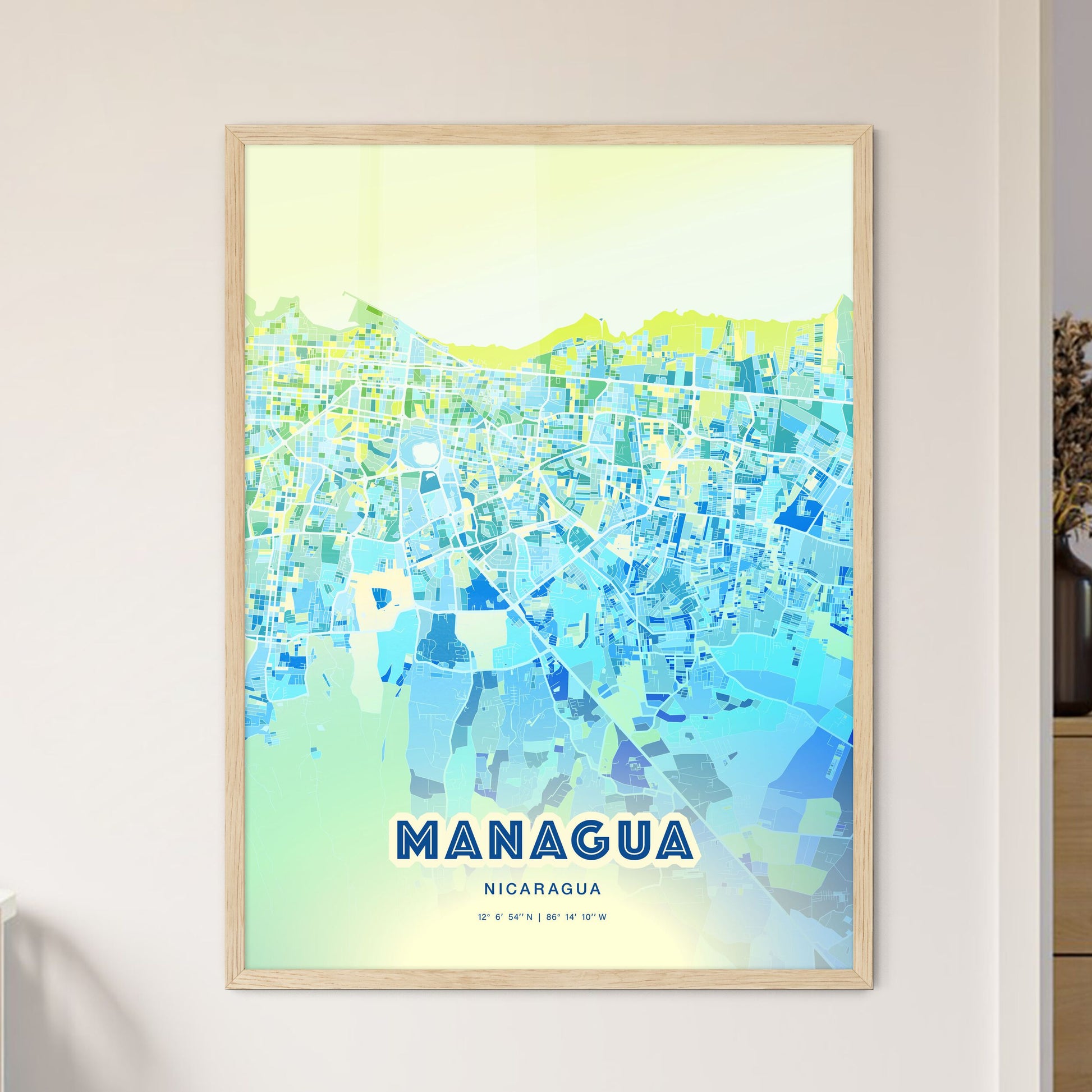 Colorful Managua Nicaragua Fine Art Map Cool Blue