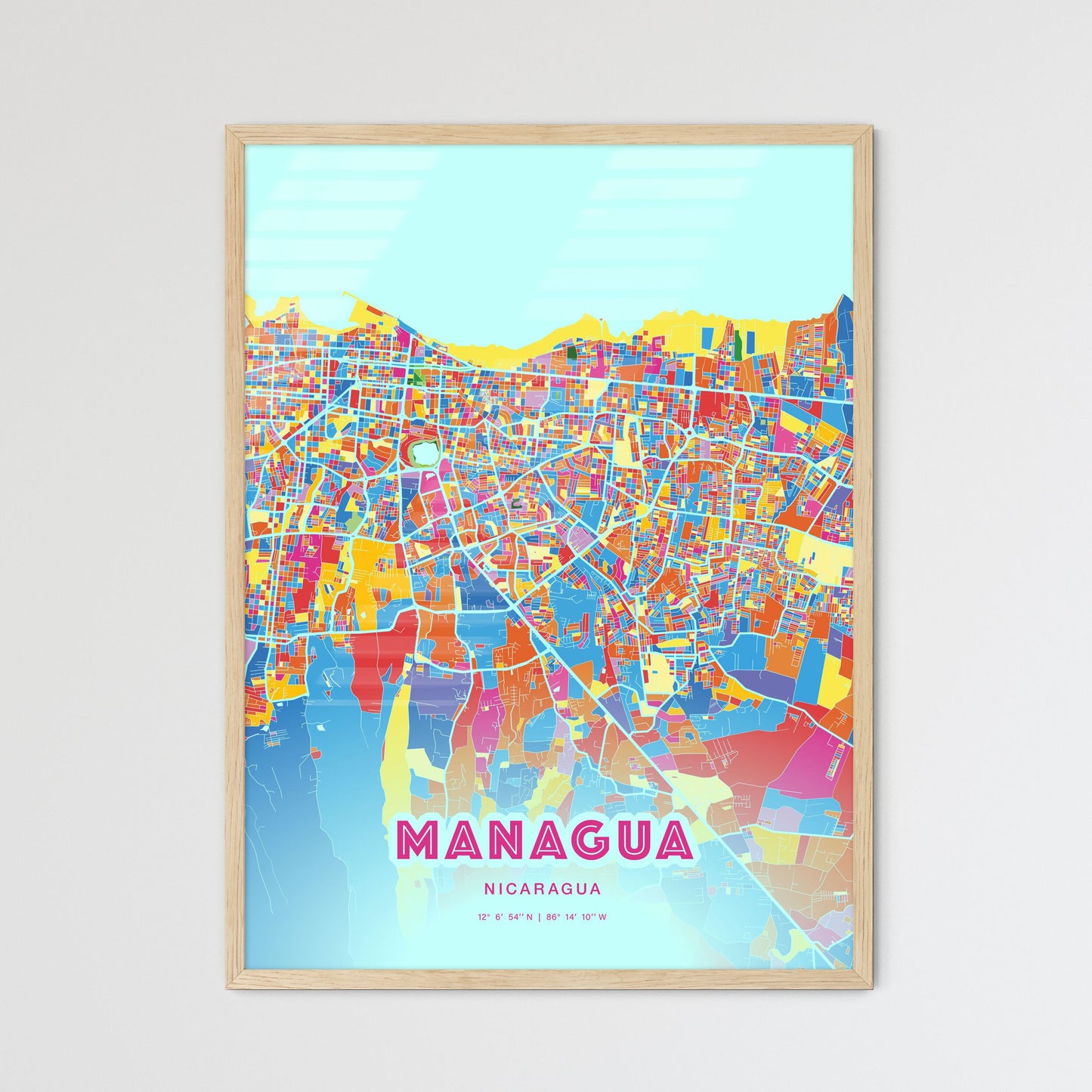 Colorful Managua Nicaragua Fine Art Map Crazy Colors