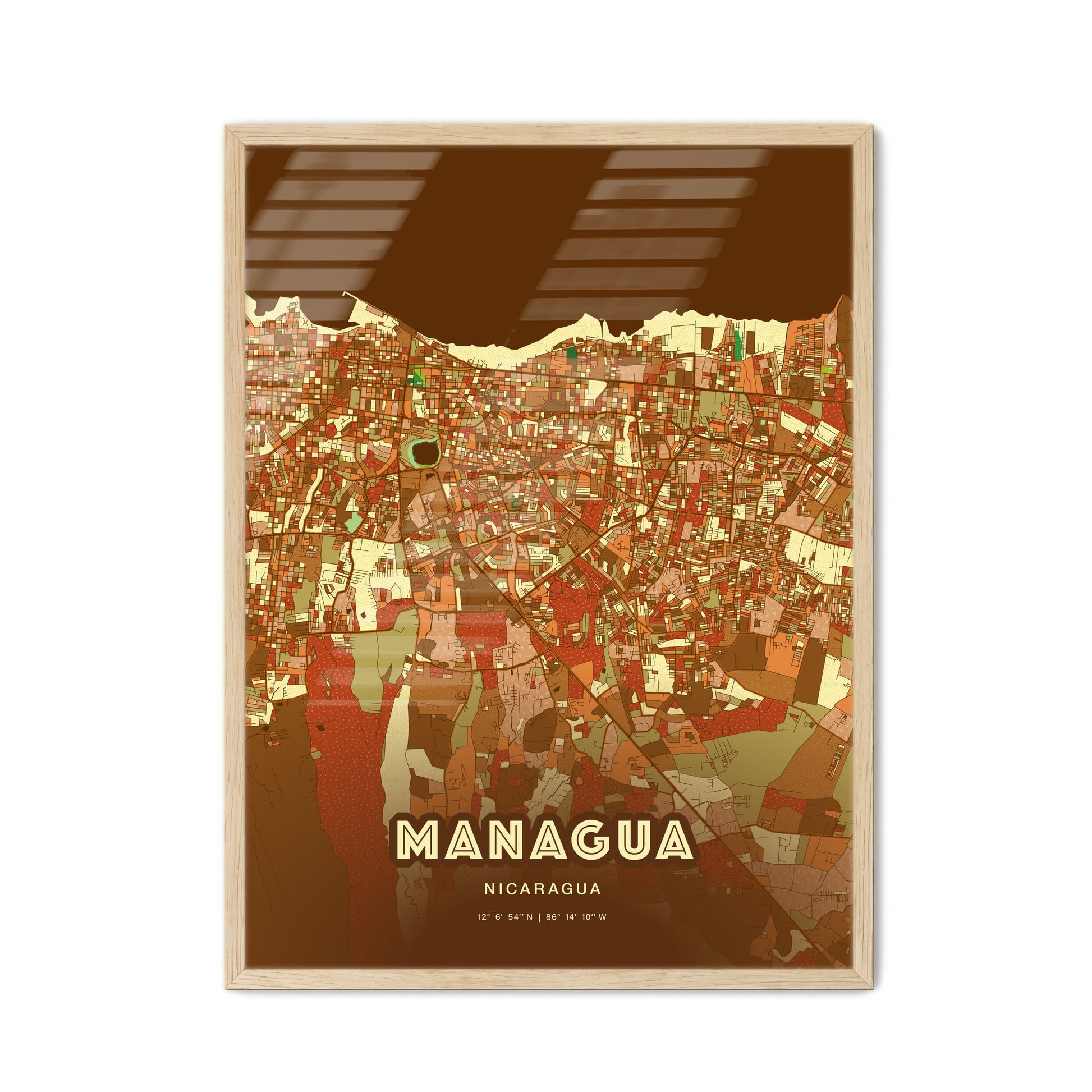 Colorful Managua Nicaragua Fine Art Map Farmhouse