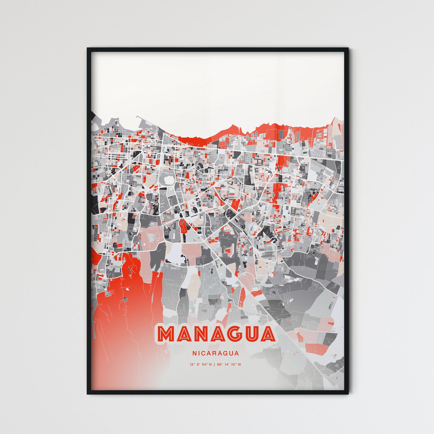 Colorful Managua Nicaragua Fine Art Map Modern Expressive