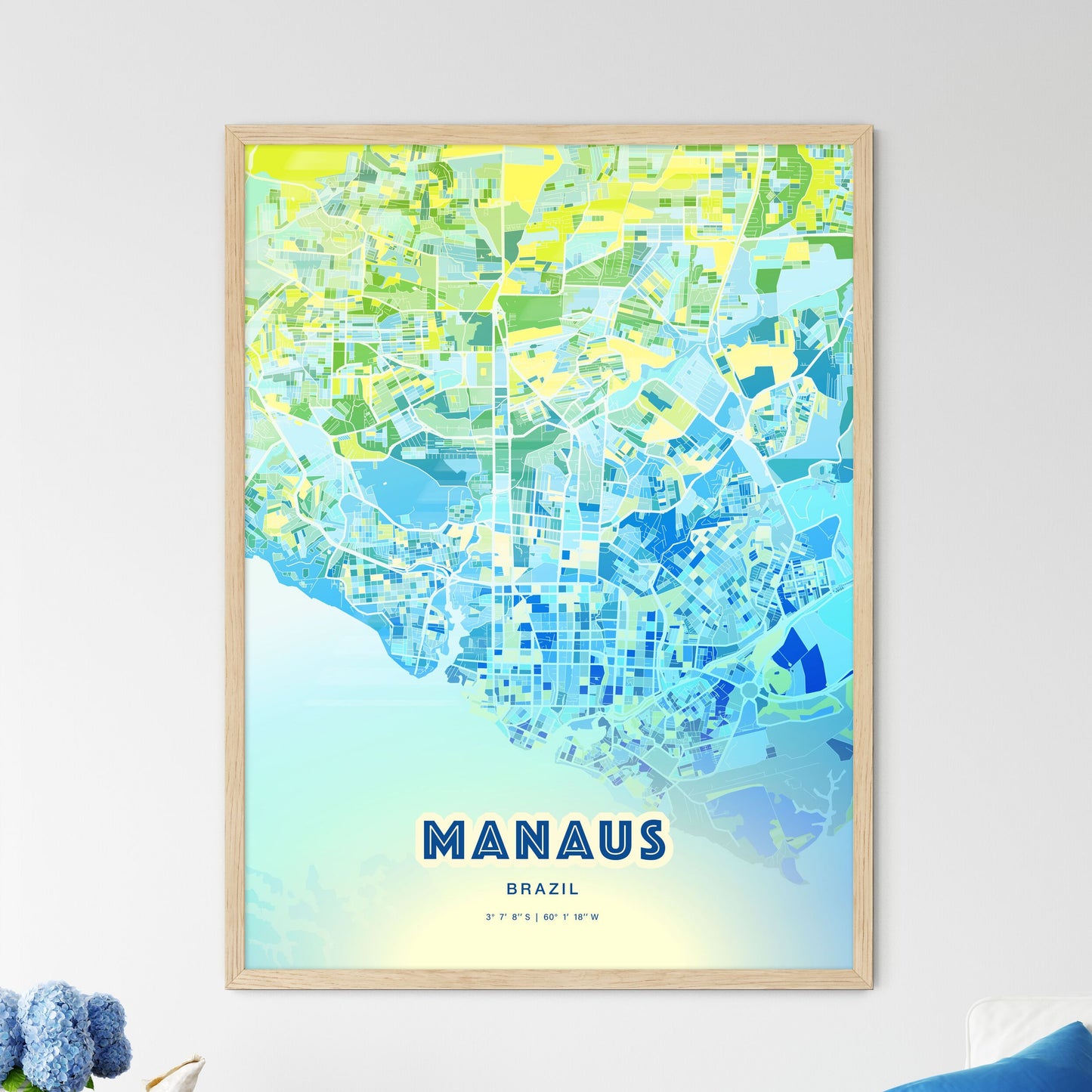 Colorful Manaus Brazil Fine Art Map Cool Blue