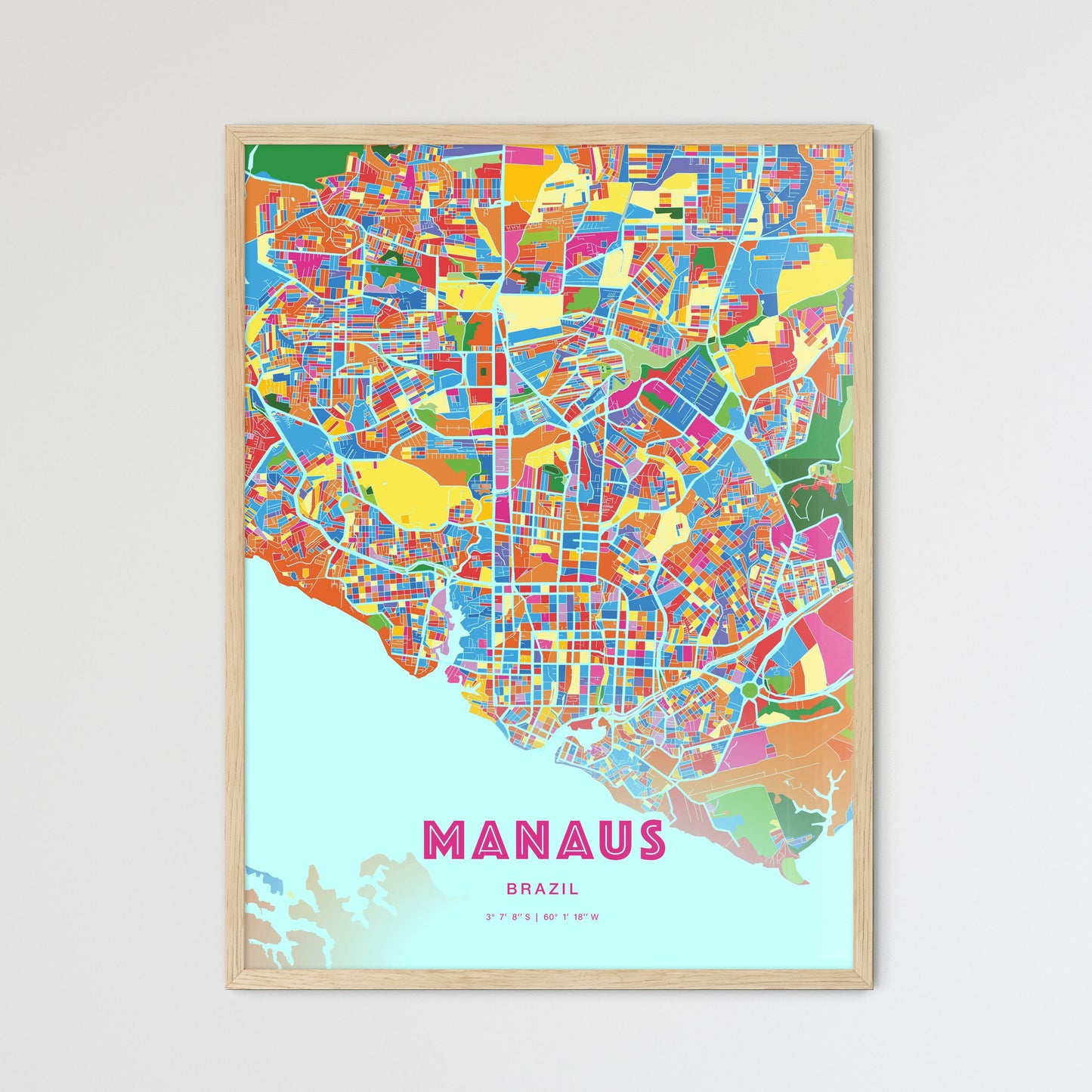 Colorful Manaus Brazil Fine Art Map Crazy Colors