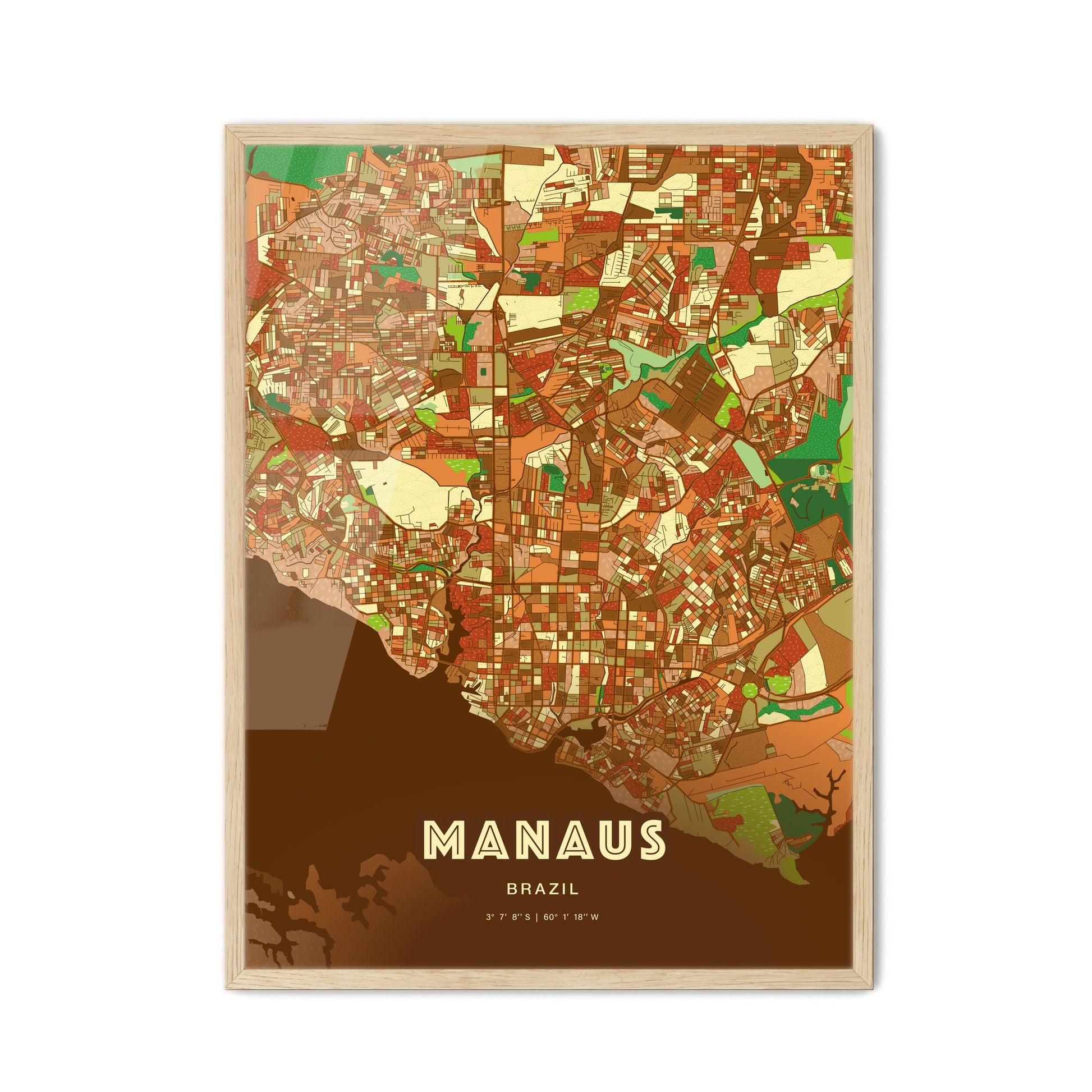 Colorful Manaus Brazil Fine Art Map Farmhouse