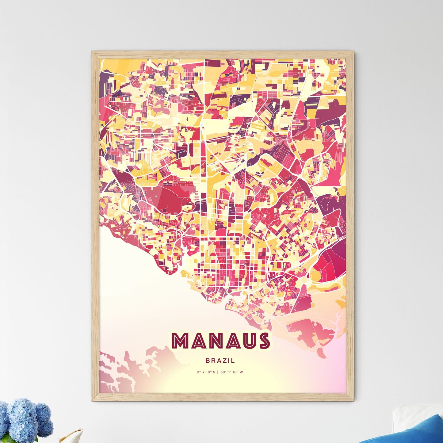 Colorful Manaus Brazil Fine Art Map Hot Red