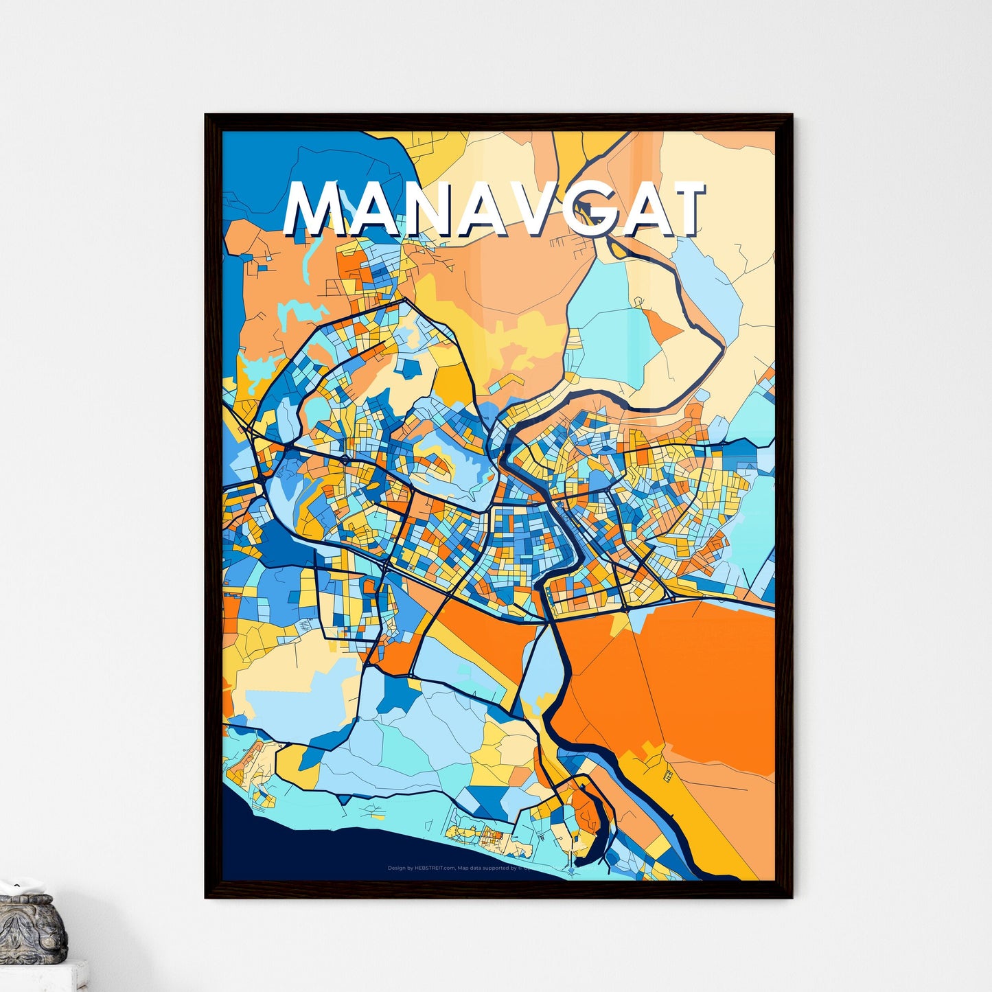 MANAVGAT TURKEY Vibrant Colorful Art Map Poster Blue Orange