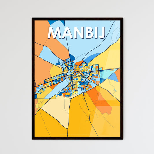 MANBIJ SYRIA Vibrant Colorful Art Map Poster Blue Orange