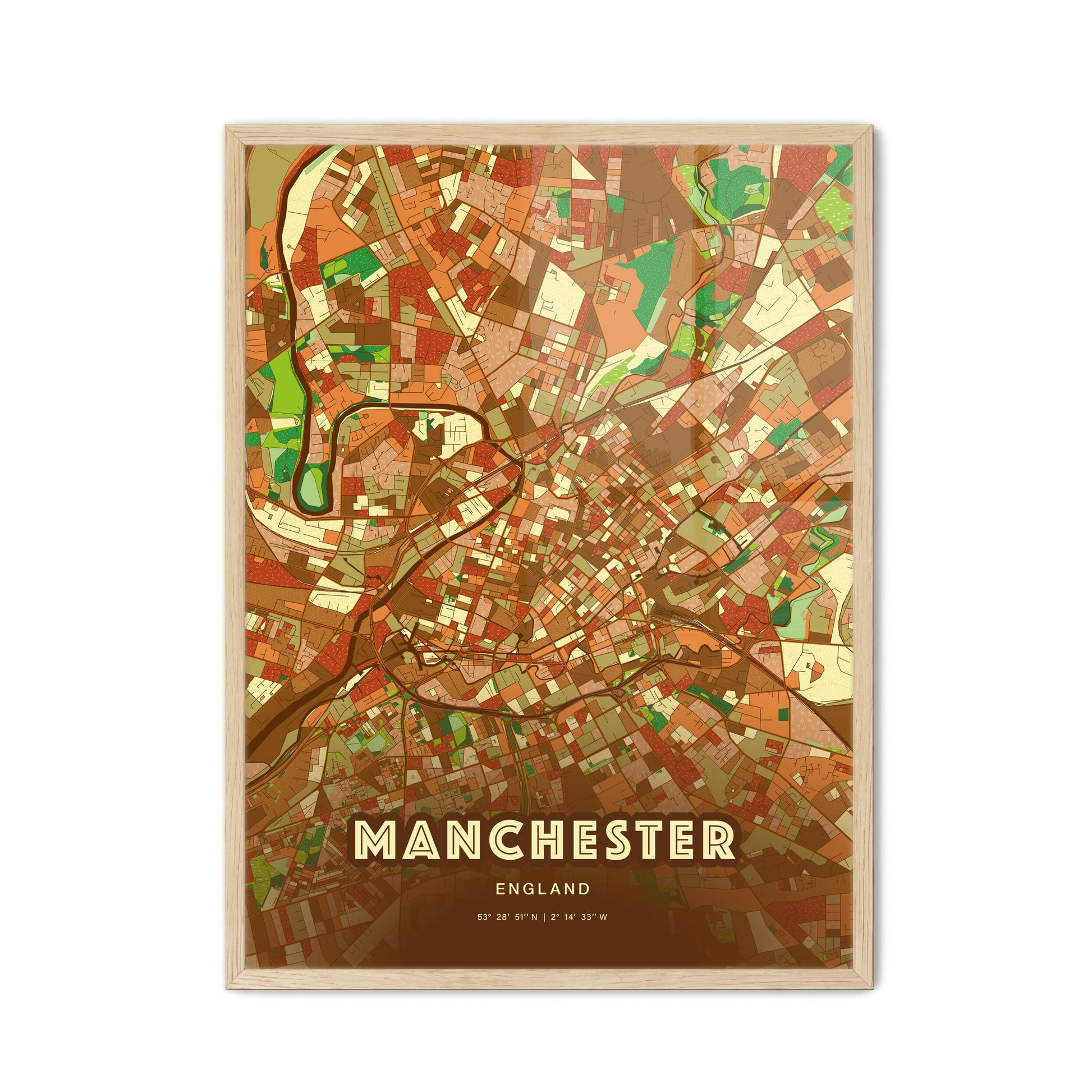 Colorful Manchester England Fine Art Map Farmhouse