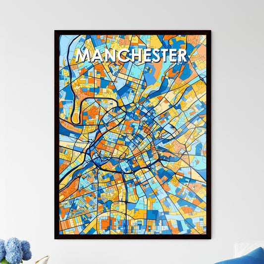 MANCHESTER ENGLAND Vibrant Colorful Art Map Poster Blue Orange