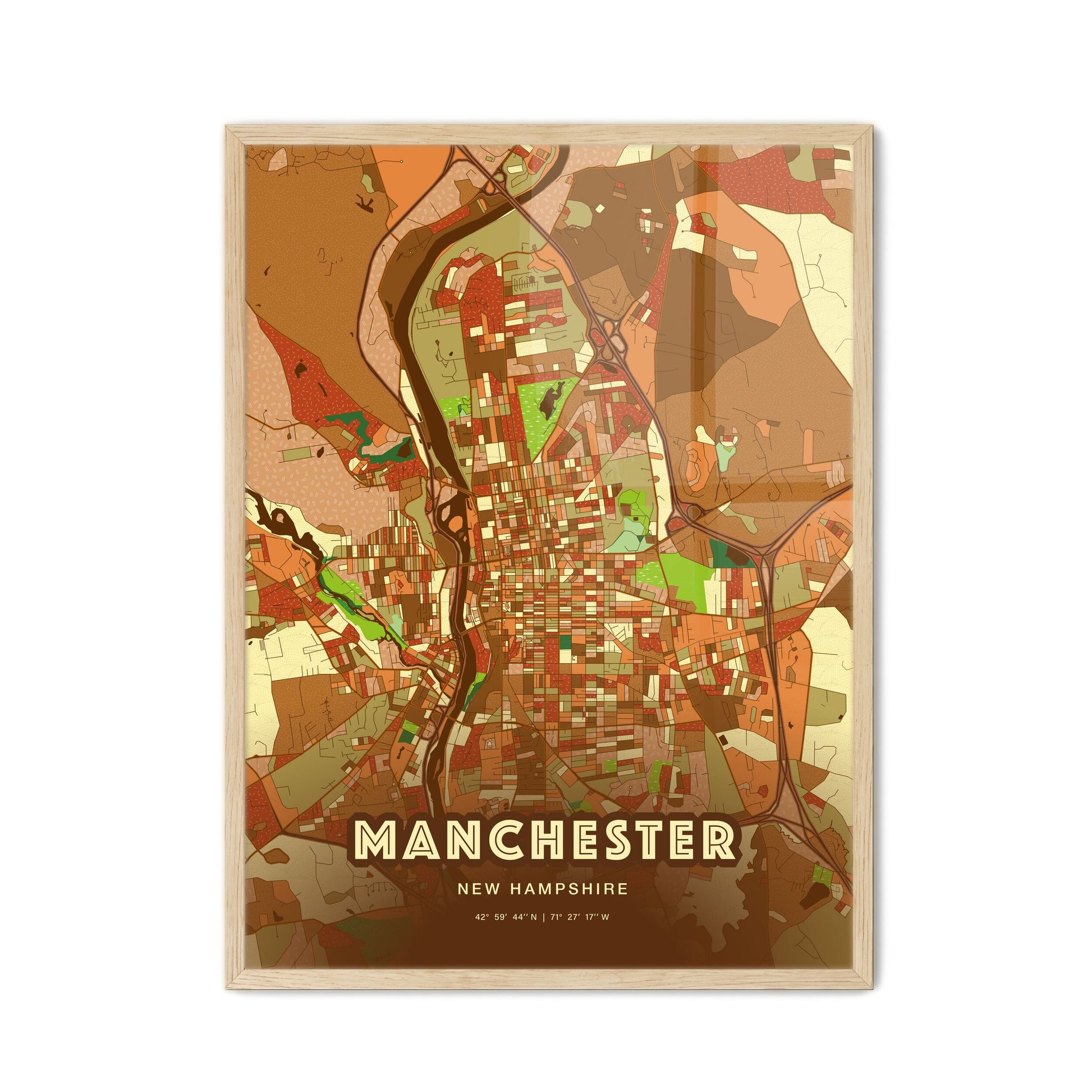 Colorful Manchester New Hampshire Fine Art Map Farmhouse