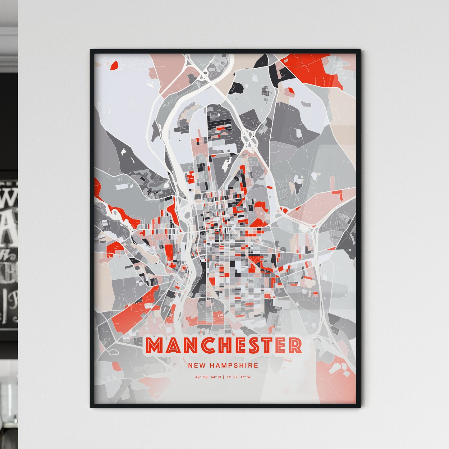 Colorful Manchester New Hampshire Fine Art Map Modern Expressive