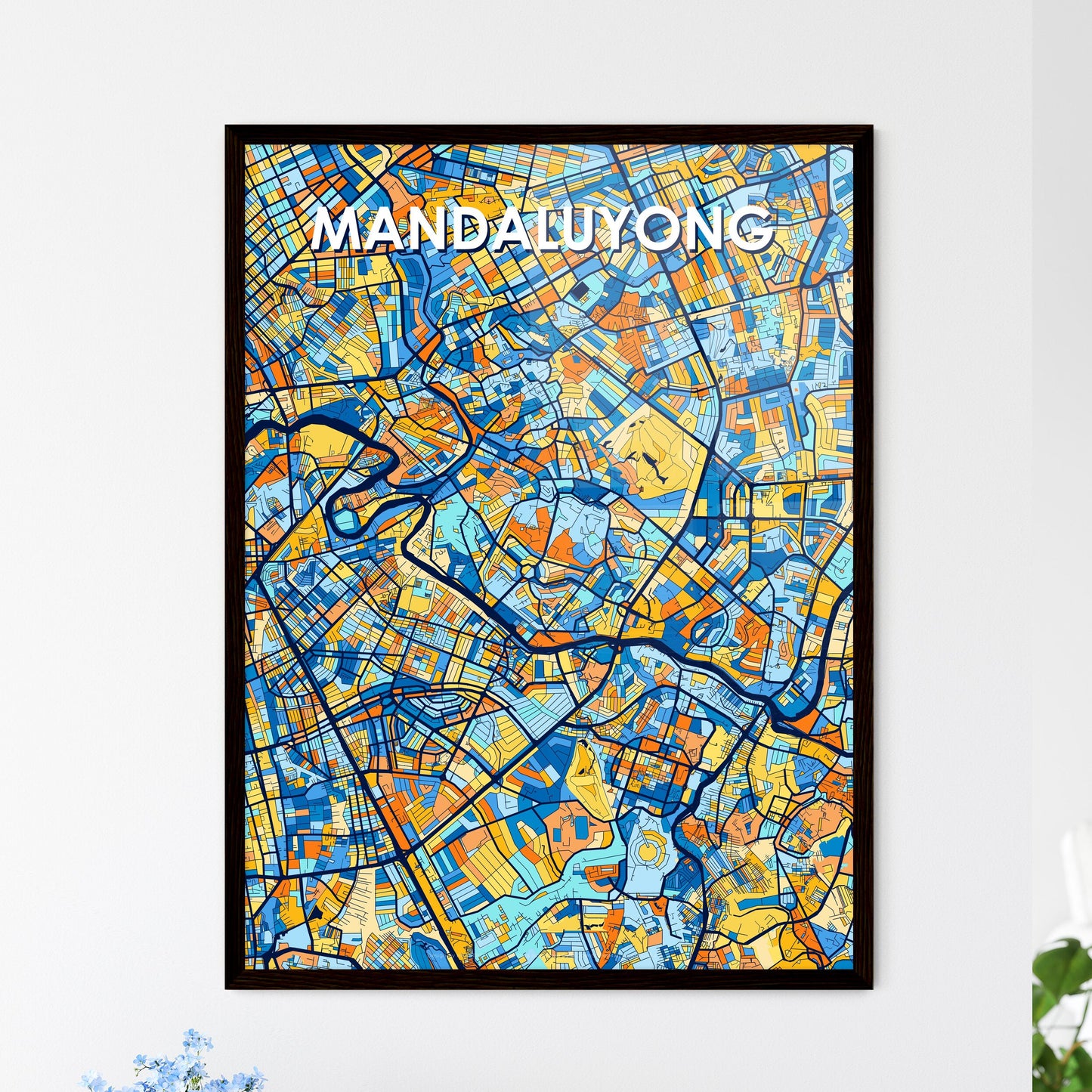 MANDALUYONG PHILIPPINES Vibrant Colorful Art Map Poster Blue Orange