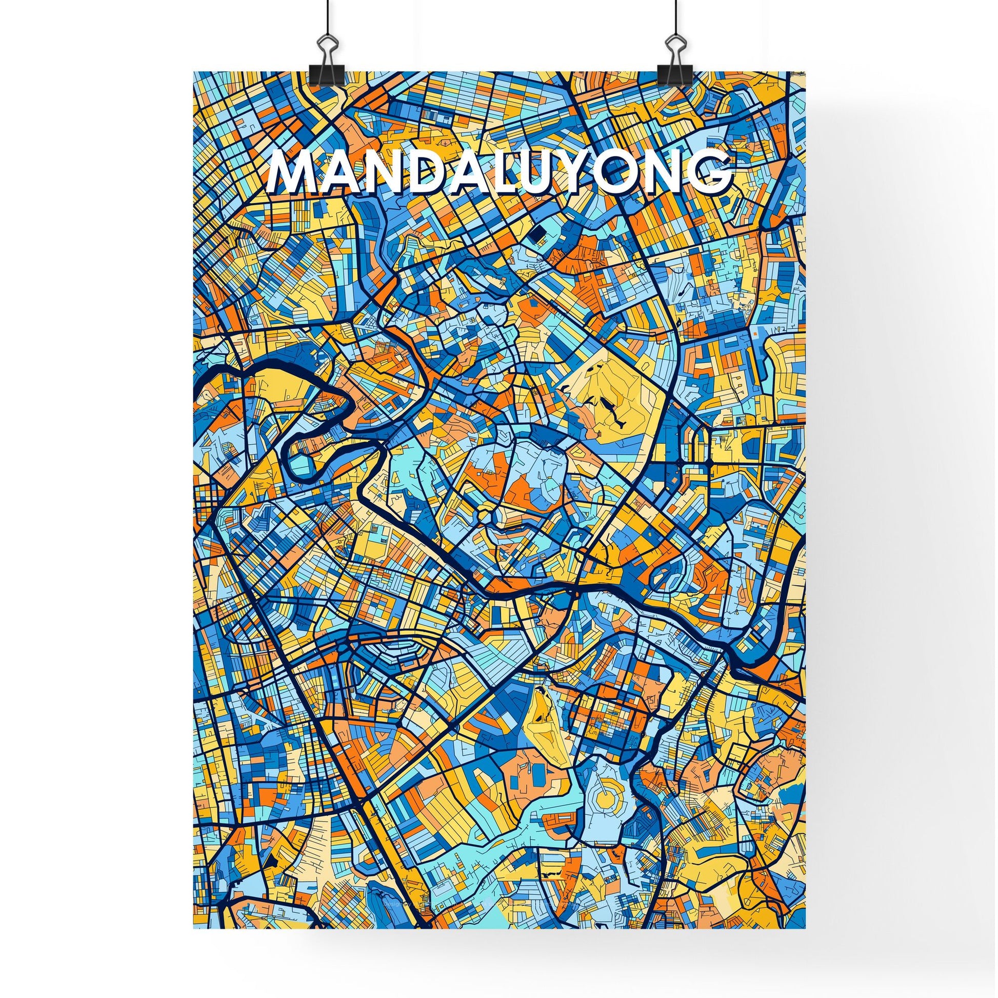 MANDALUYONG PHILIPPINES Vibrant Colorful Art Map Poster Blue Orange