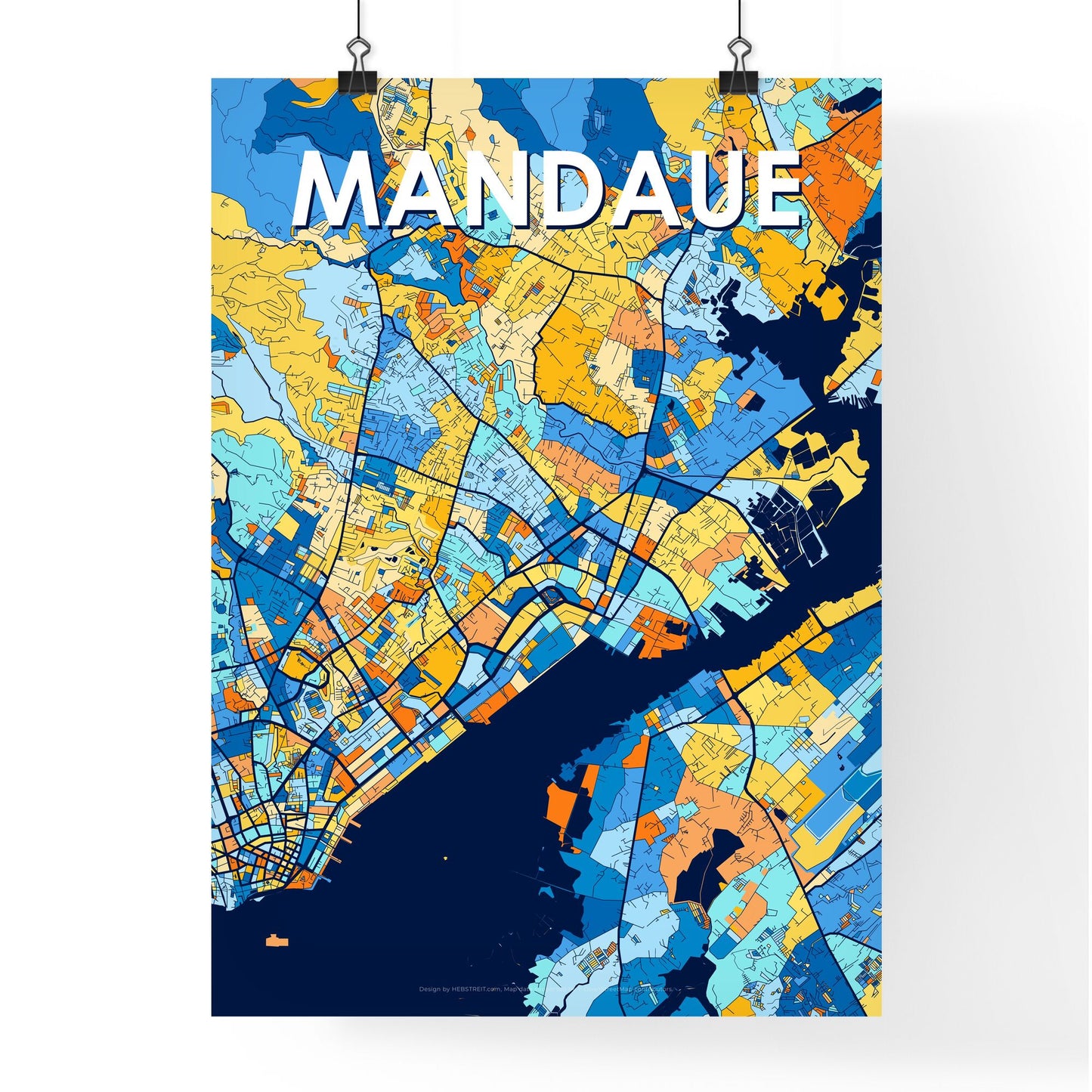 MANDAUE PHILIPPINES Vibrant Colorful Art Map Poster Blue Orange