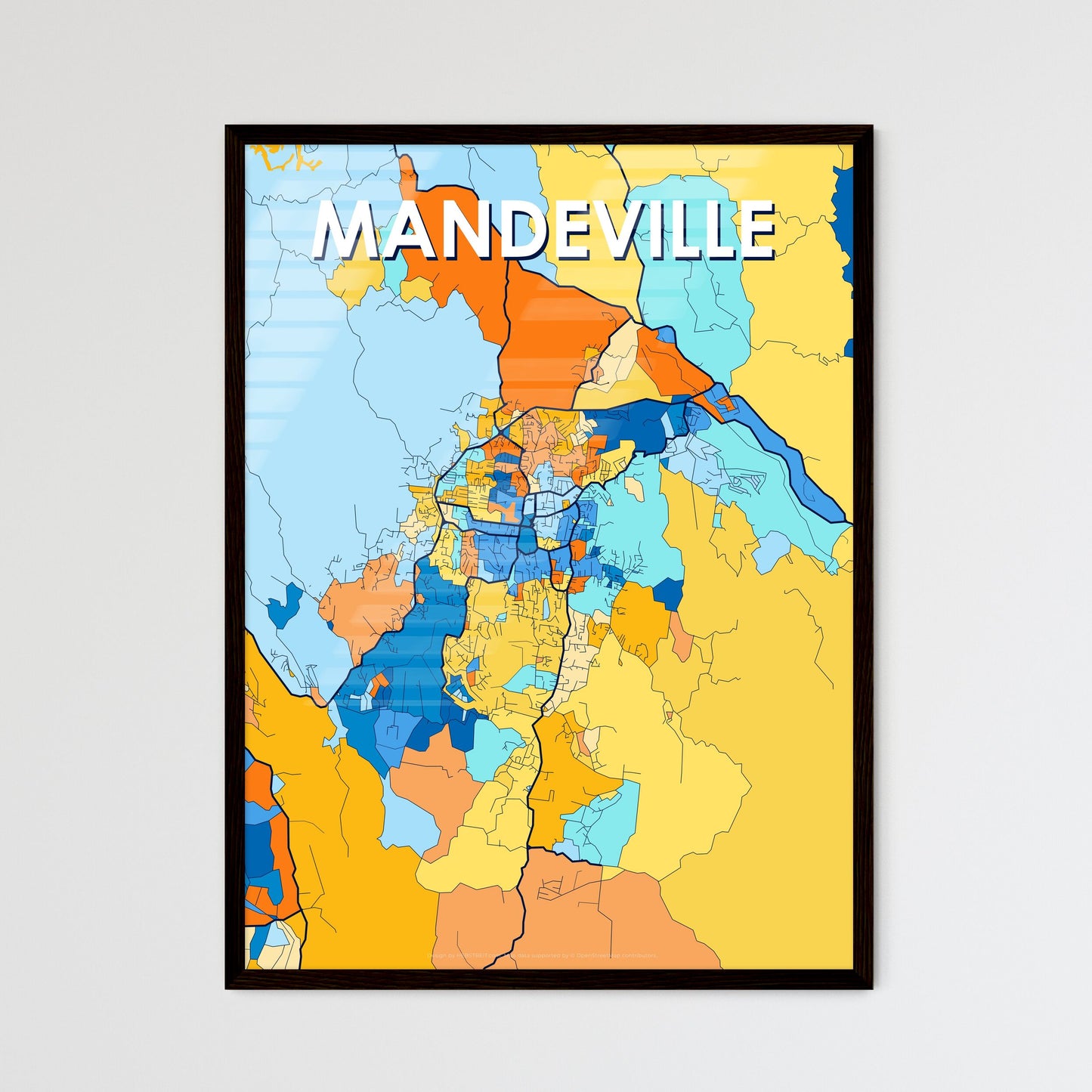 MANDEVILLE JAMAICA Vibrant Colorful Art Map Poster Blue Orange