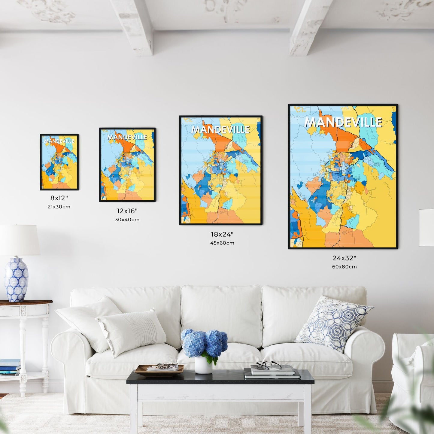 MANDEVILLE JAMAICA Vibrant Colorful Art Map Poster Blue Orange