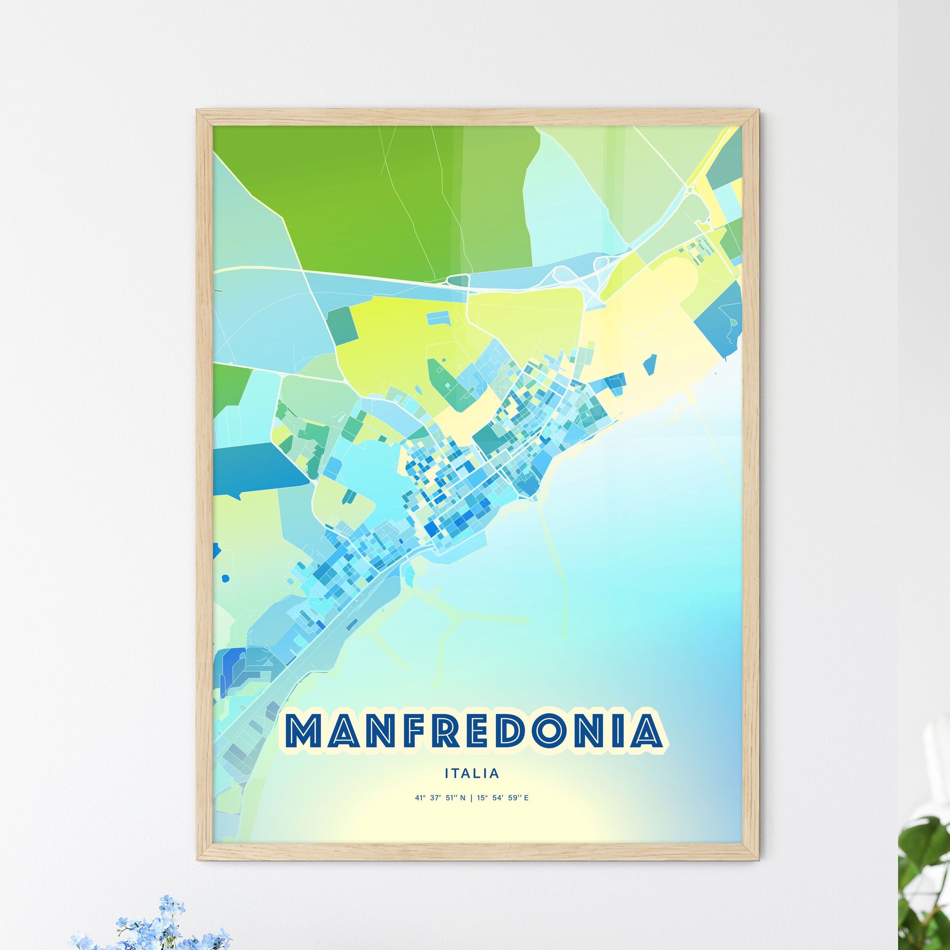 Colorful Manfredonia Italy Fine Art Map Cool Blue