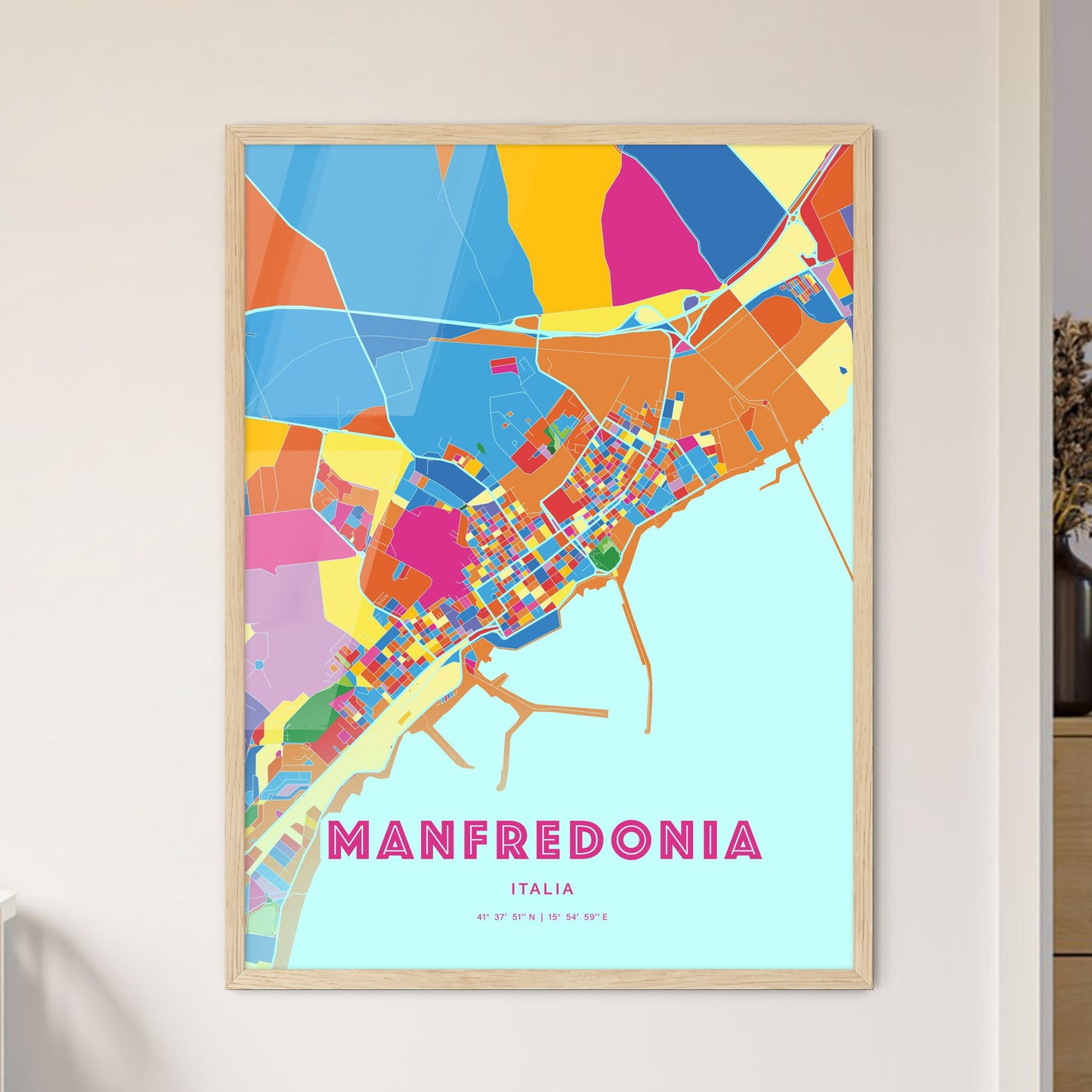 Colorful Manfredonia Italy Fine Art Map Crazy Colors