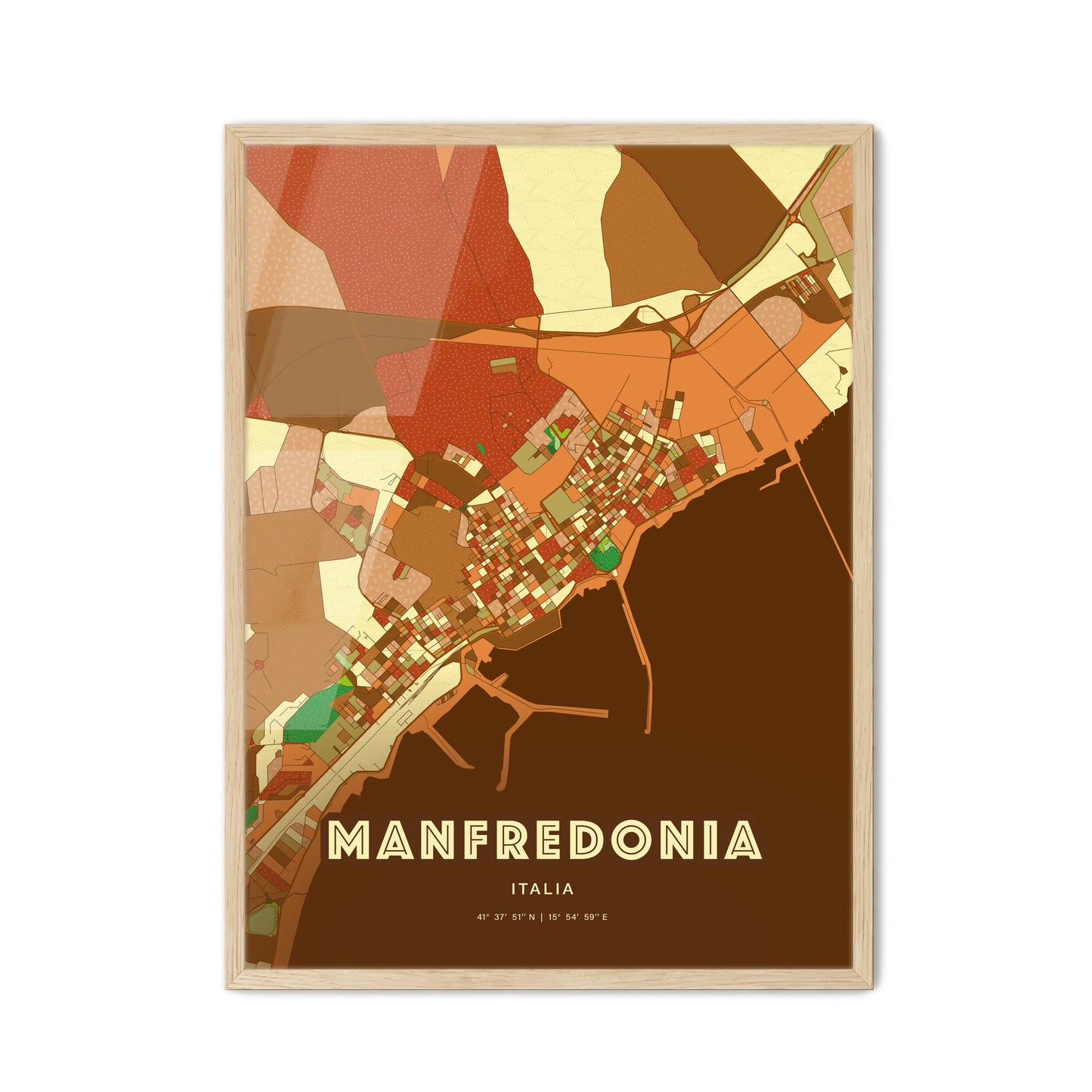 Colorful Manfredonia Italy Fine Art Map Farmhouse