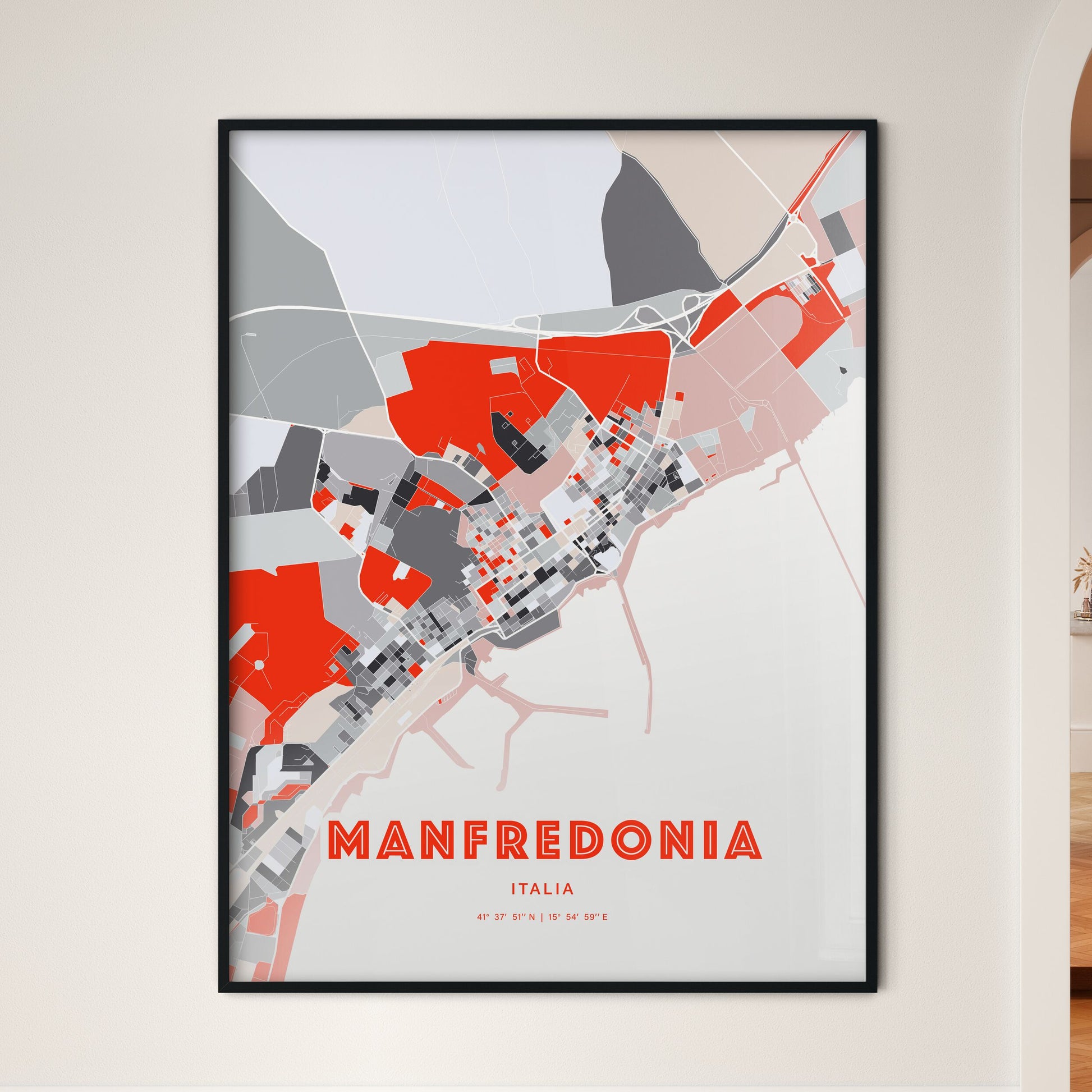 Colorful Manfredonia Italy Fine Art Map Modern Expressive