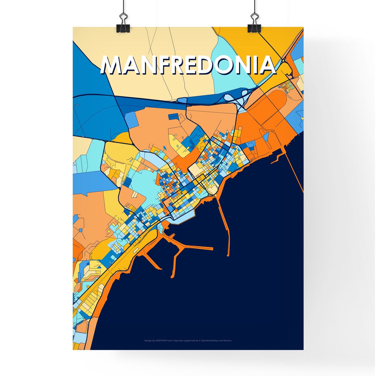 MANFREDONIA ITALY Vibrant Colorful Art Map Poster