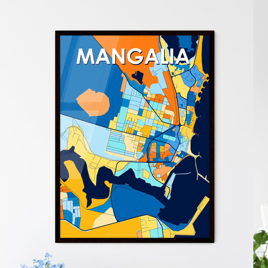 MANGALIA ROMANIA Vibrant Colorful Art Map Poster Blue Orange