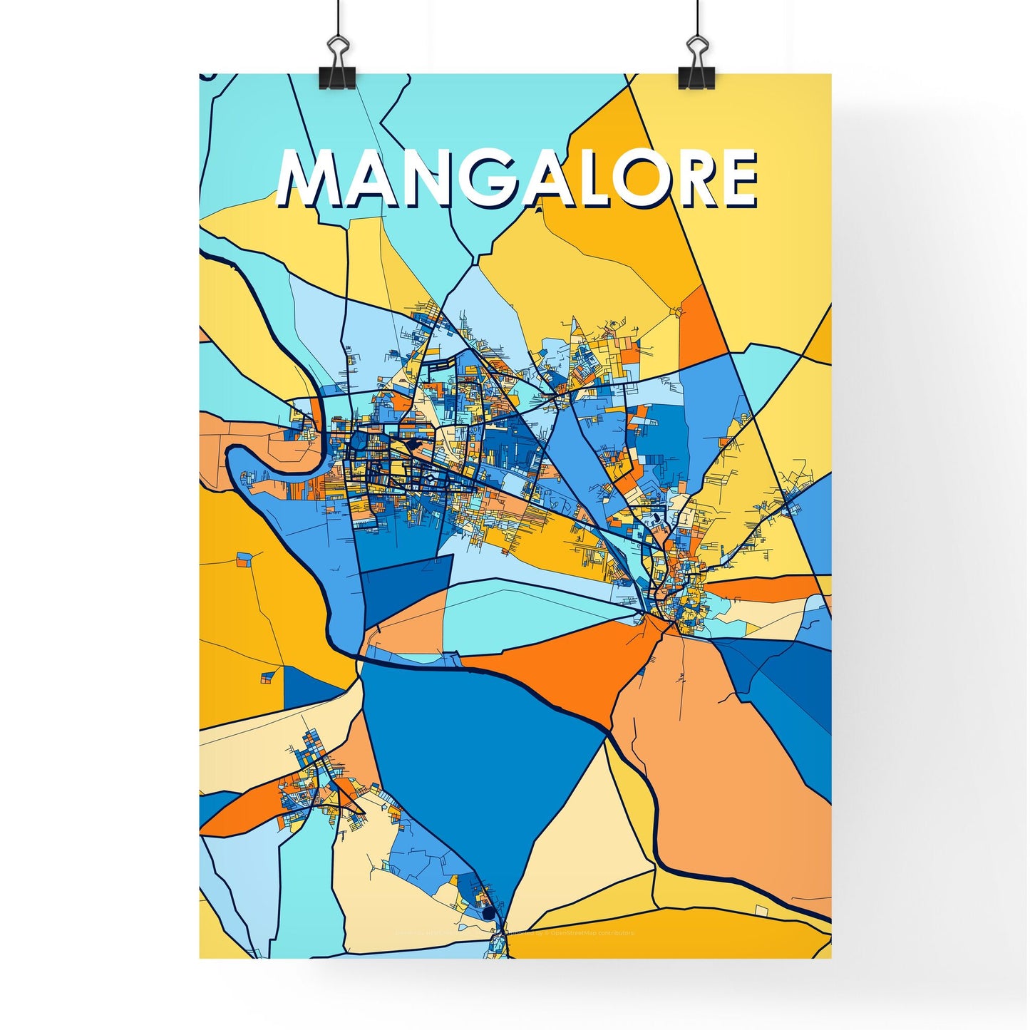 MANGALORE INDIA Vibrant Colorful Art Map Poster